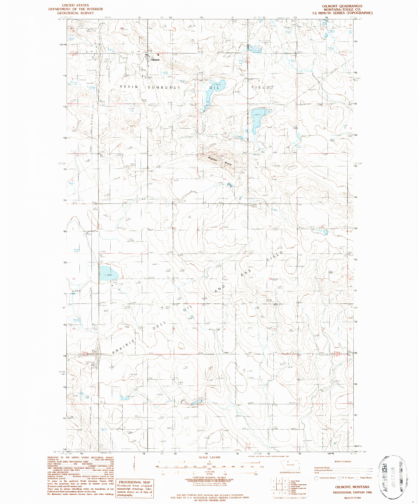 USGS 1:24000-SCALE QUADRANGLE FOR OILMONT, MT 1986