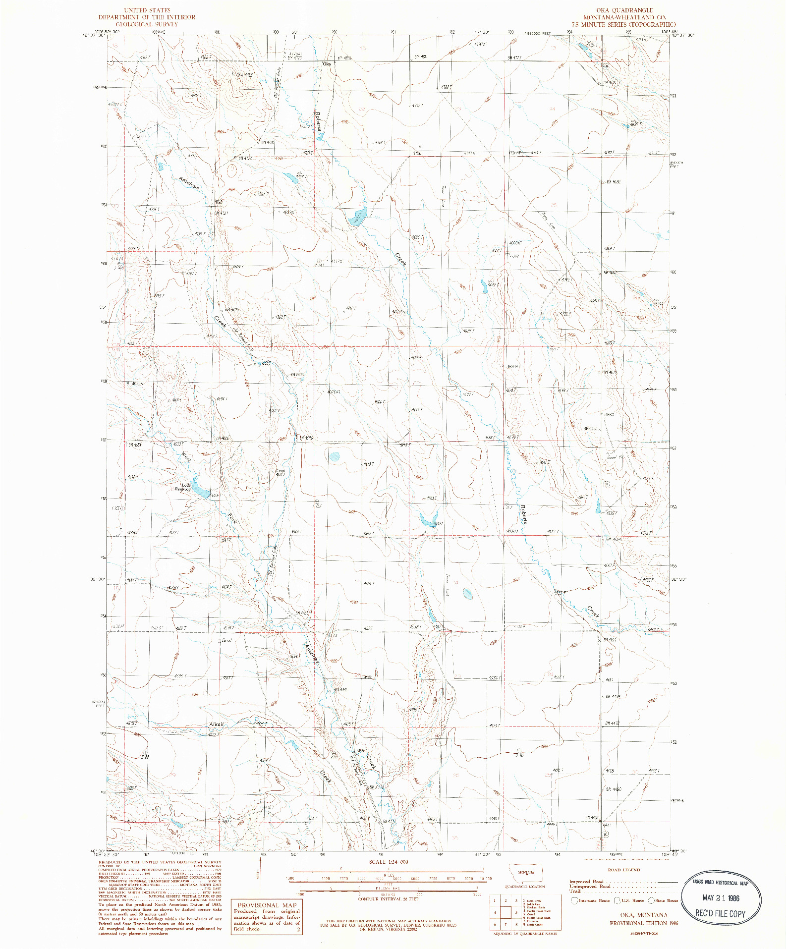 USGS 1:24000-SCALE QUADRANGLE FOR OKA, MT 1986