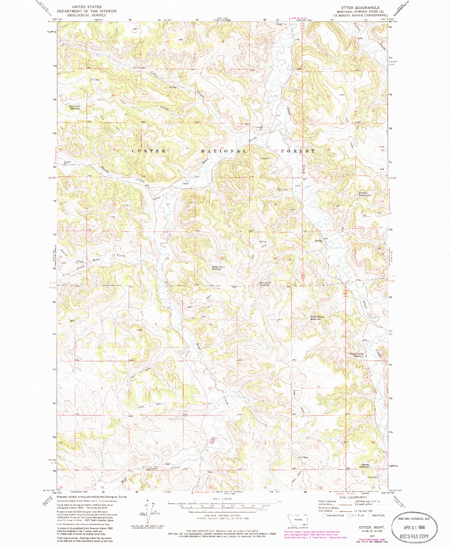 USGS 1:24000-SCALE QUADRANGLE FOR OTTER, MT 1972