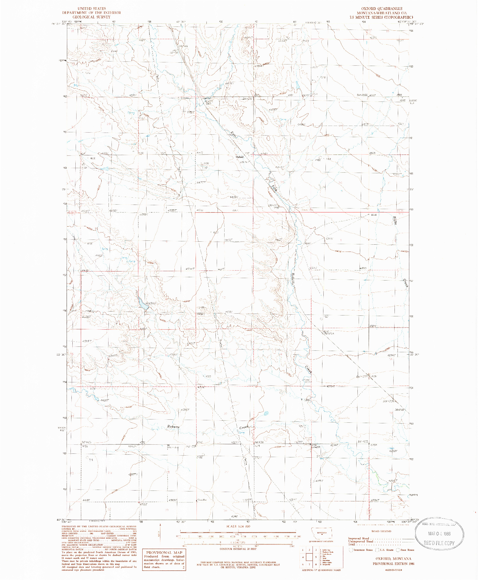 USGS 1:24000-SCALE QUADRANGLE FOR OXFORD, MT 1986