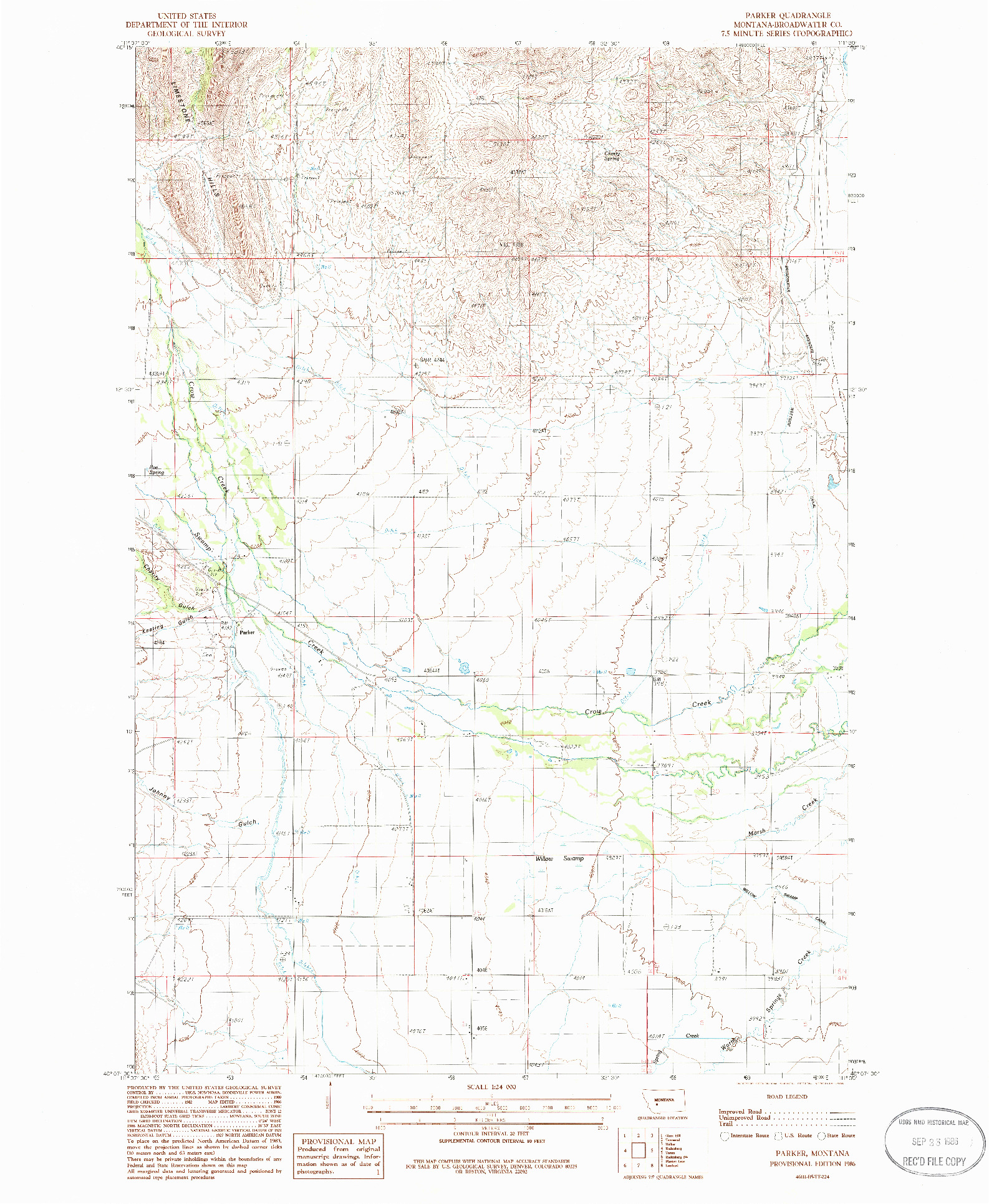 USGS 1:24000-SCALE QUADRANGLE FOR PARKER, MT 1986