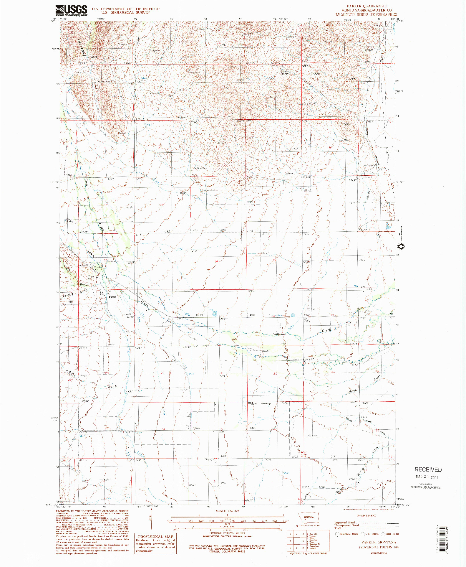 USGS 1:24000-SCALE QUADRANGLE FOR PARKER, MT 1986