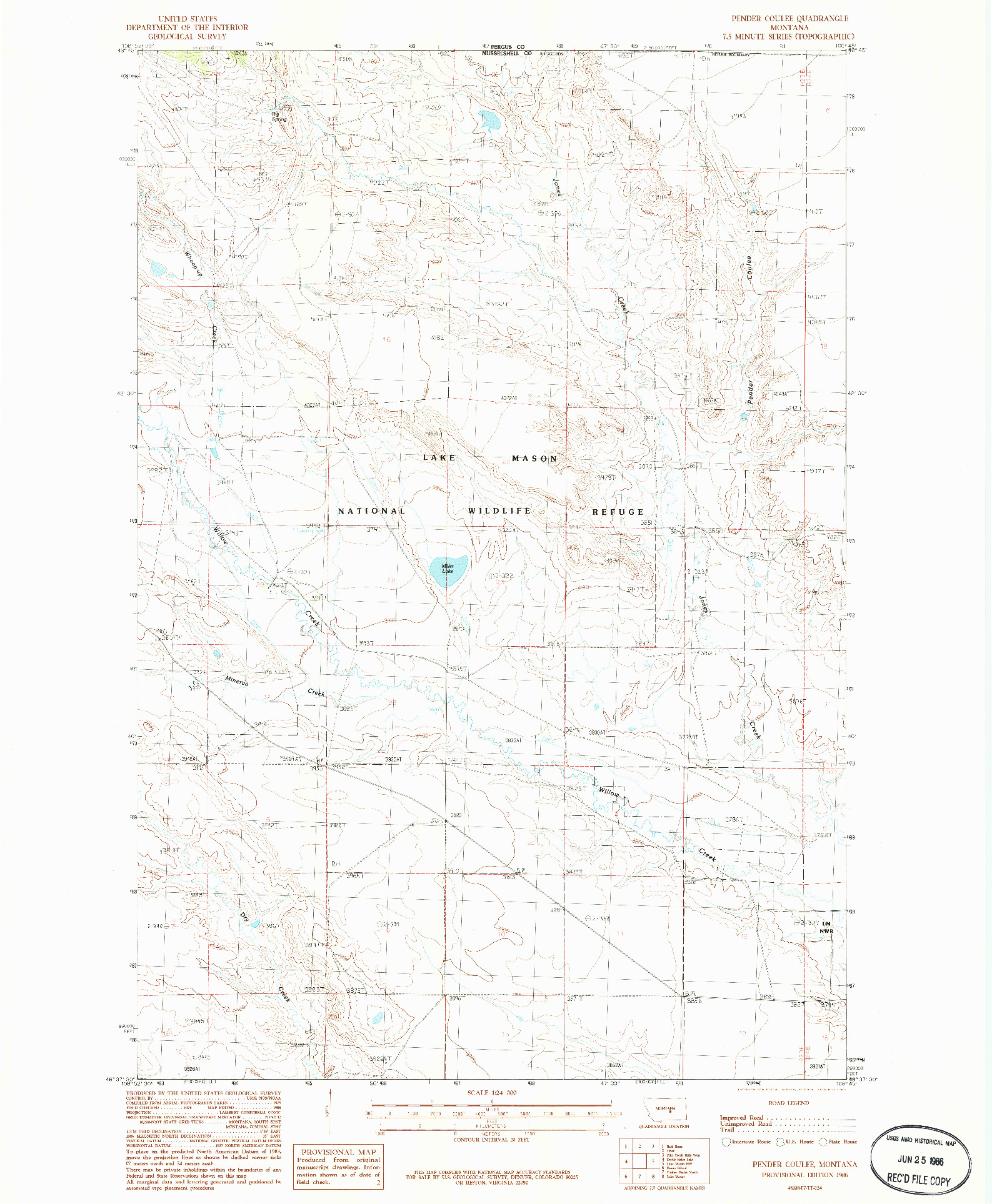 USGS 1:24000-SCALE QUADRANGLE FOR PENDER COULEE, MT 1986