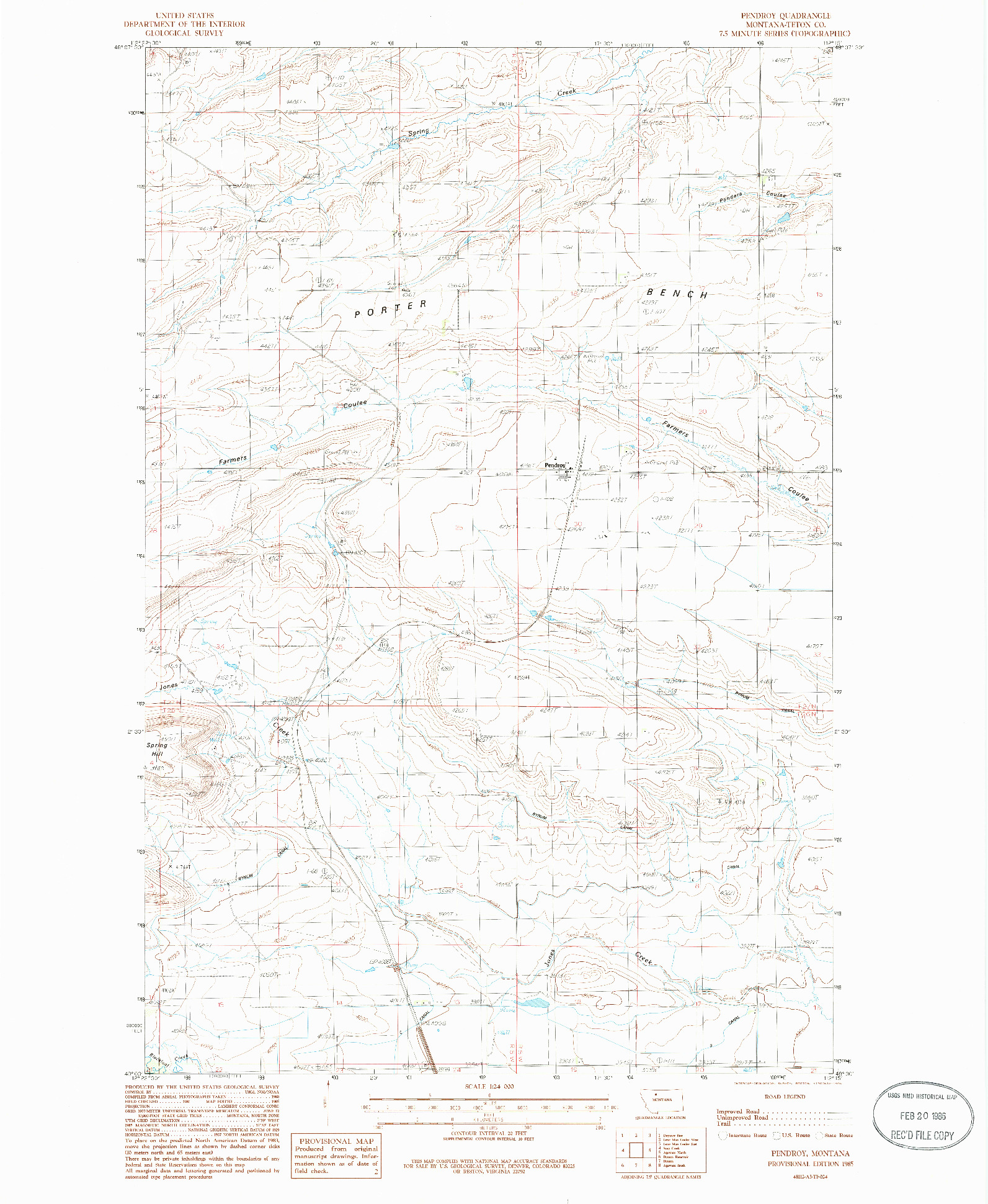 USGS 1:24000-SCALE QUADRANGLE FOR PENDROY, MT 1985