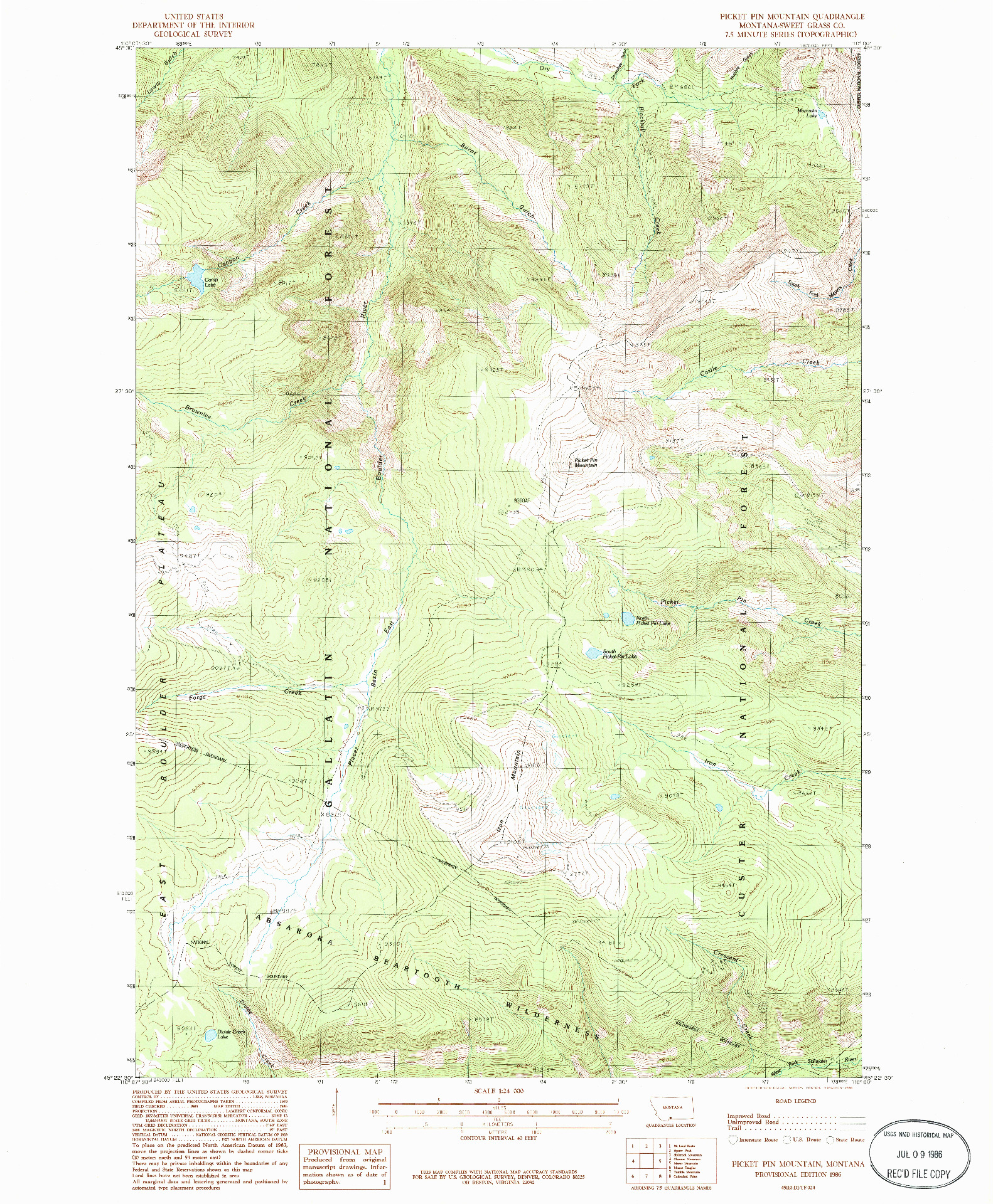 USGS 1:24000-SCALE QUADRANGLE FOR PICKET PIN MOUNTAIN, MT 1986