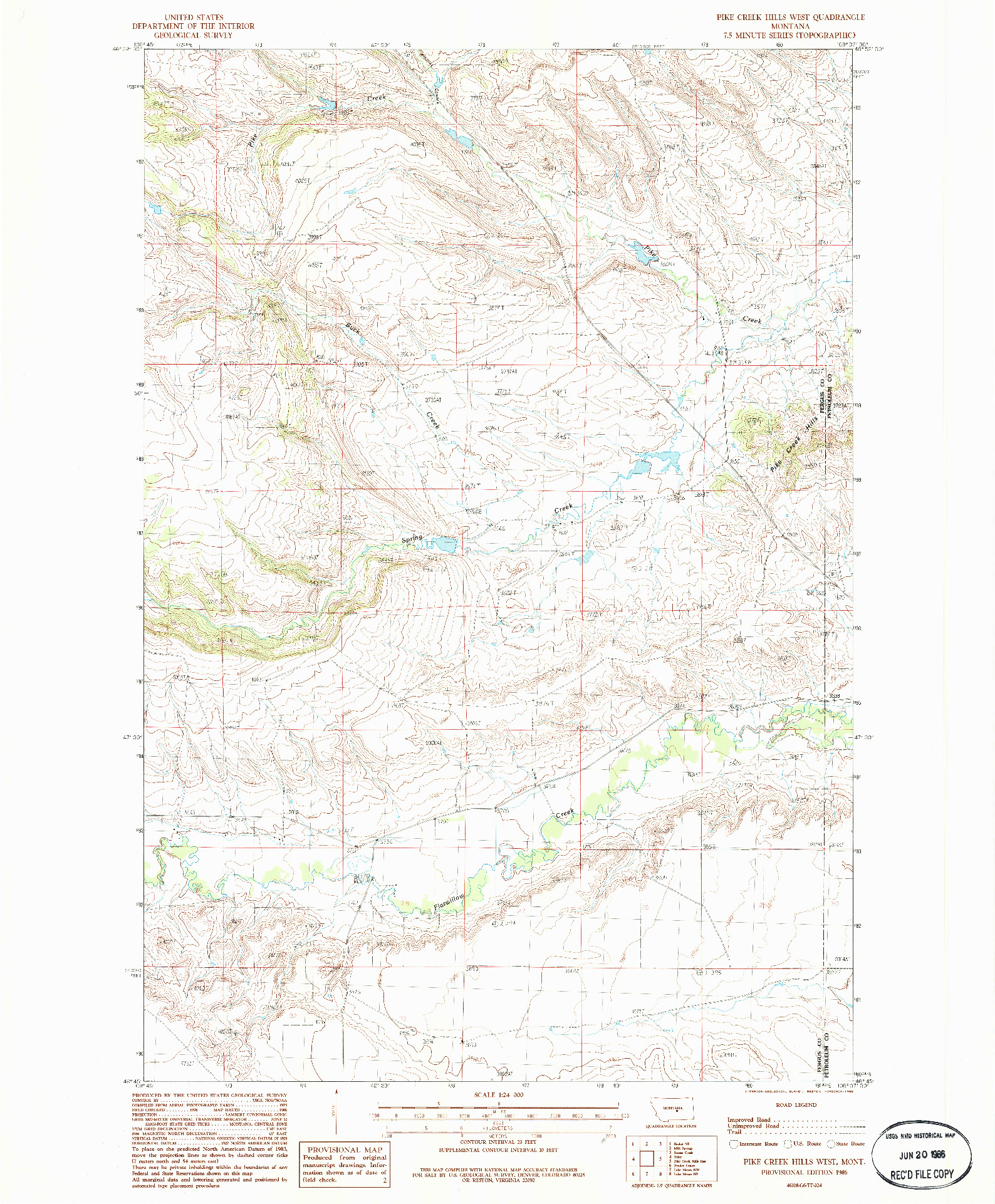 USGS 1:24000-SCALE QUADRANGLE FOR PIKE CREEK HILLS WEST, MT 1986