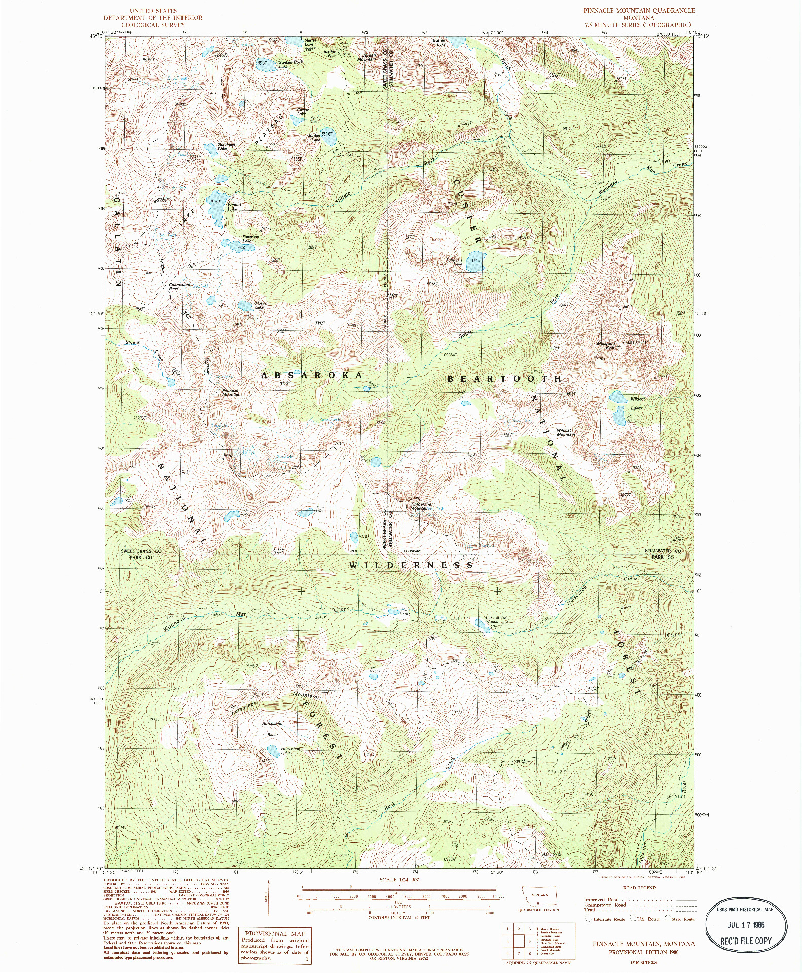 USGS 1:24000-SCALE QUADRANGLE FOR PINNACLE MOUNTAIN, MT 1986
