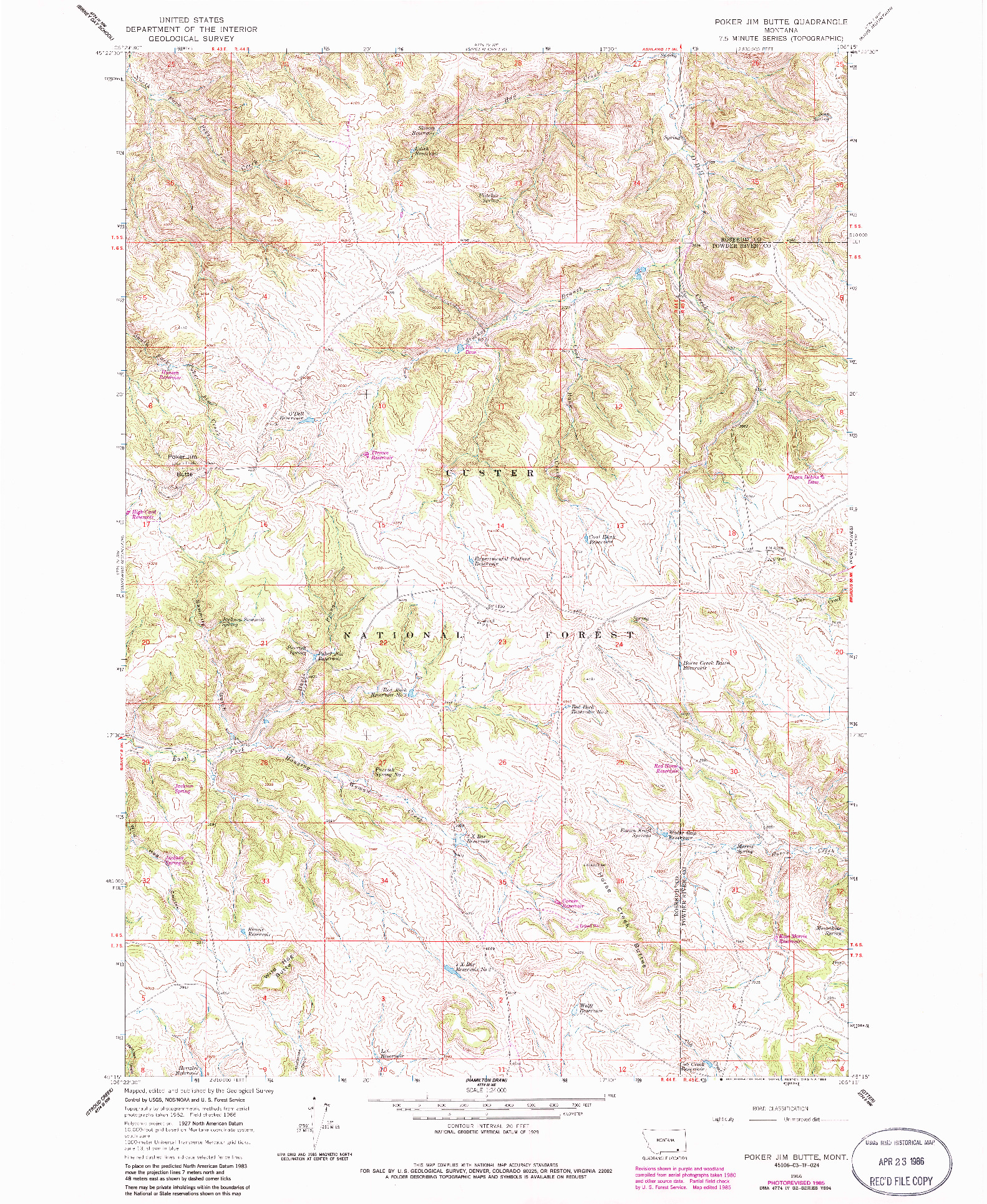 USGS 1:24000-SCALE QUADRANGLE FOR POKER JIM BUTTE, MT 1966