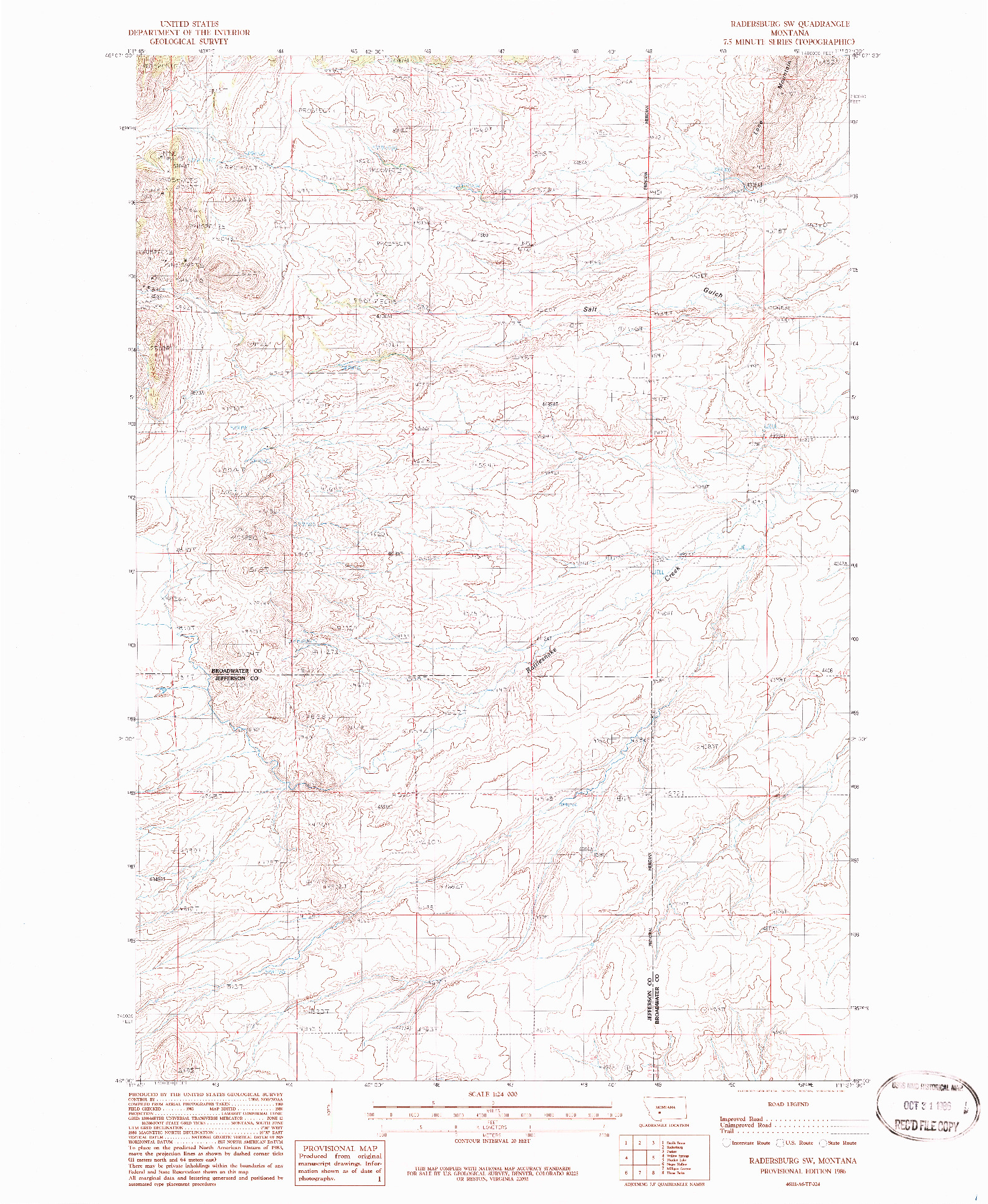 USGS 1:24000-SCALE QUADRANGLE FOR RADERSBURG SW, MT 1986