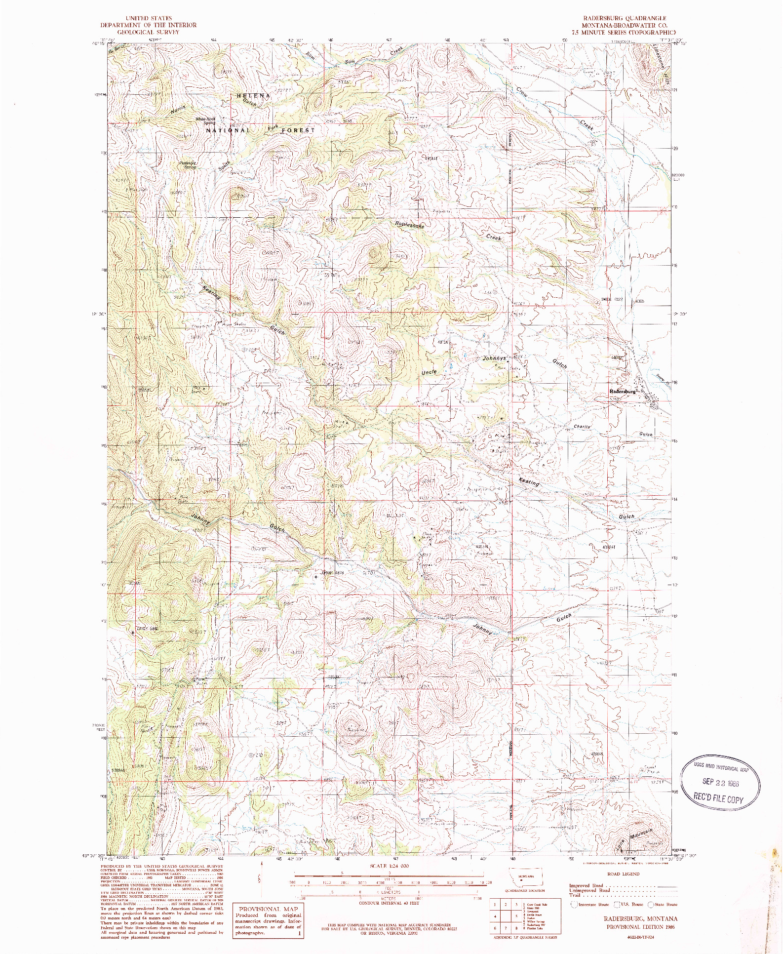 USGS 1:24000-SCALE QUADRANGLE FOR RADERSBURG, MT 1986