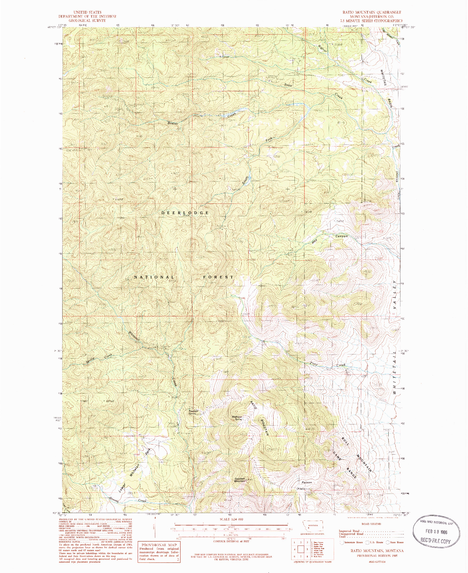 USGS 1:24000-SCALE QUADRANGLE FOR RATIO MOUNTAIN, MT 1985