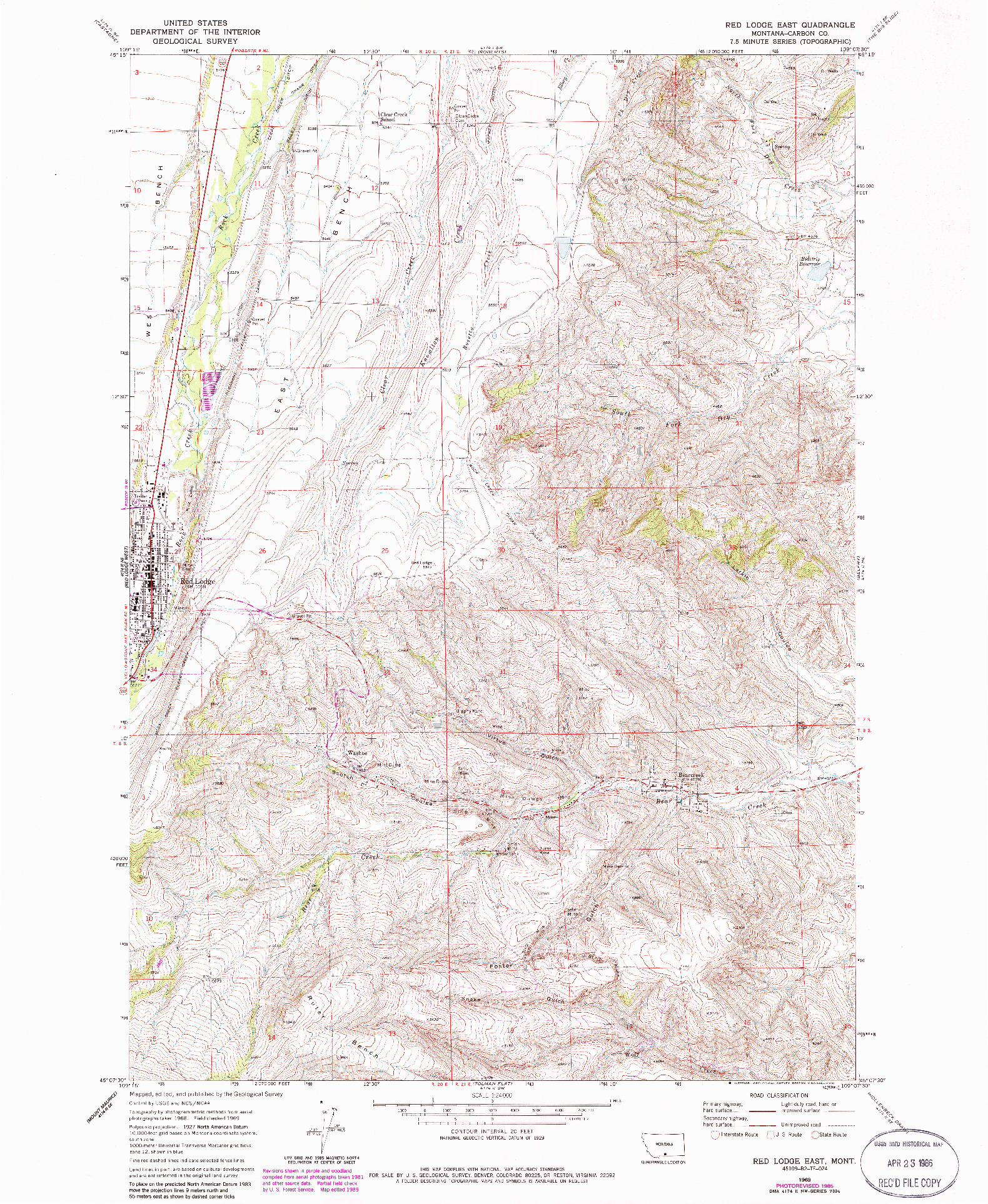 USGS 1:24000-SCALE QUADRANGLE FOR RED LODGE EAST, MT 1969