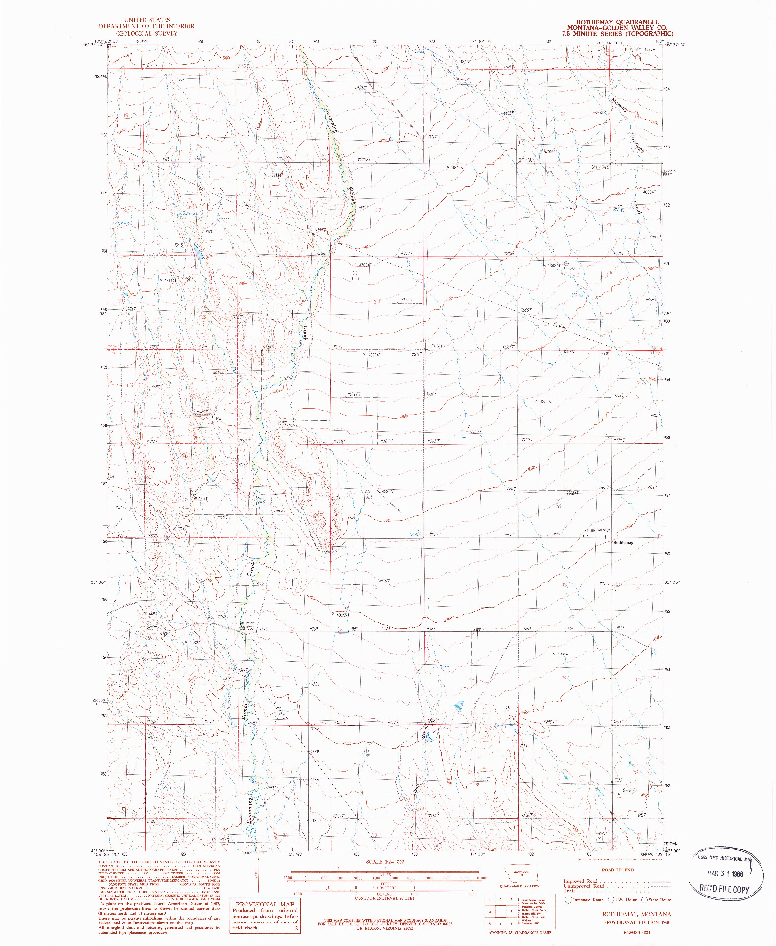 USGS 1:24000-SCALE QUADRANGLE FOR ROTHIEMAY, MT 1986