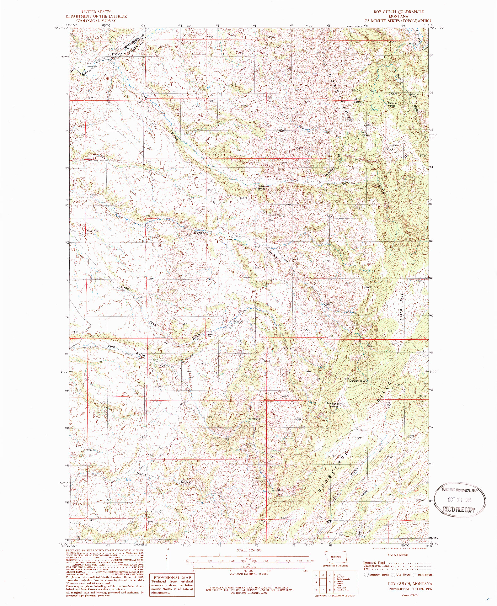 USGS 1:24000-SCALE QUADRANGLE FOR ROY GULCH, MT 1986