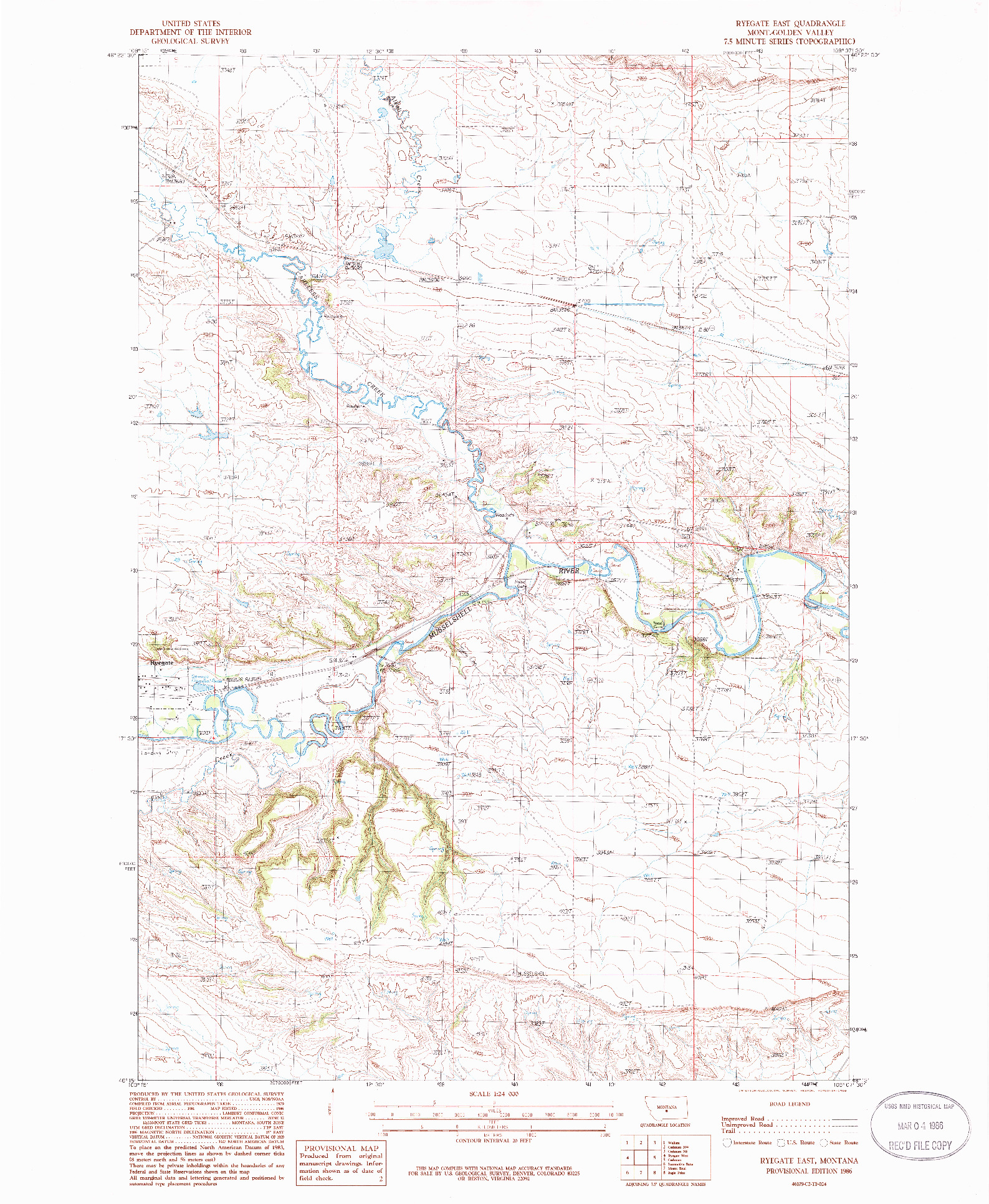 USGS 1:24000-SCALE QUADRANGLE FOR RYEGATE EAST, MT 1986