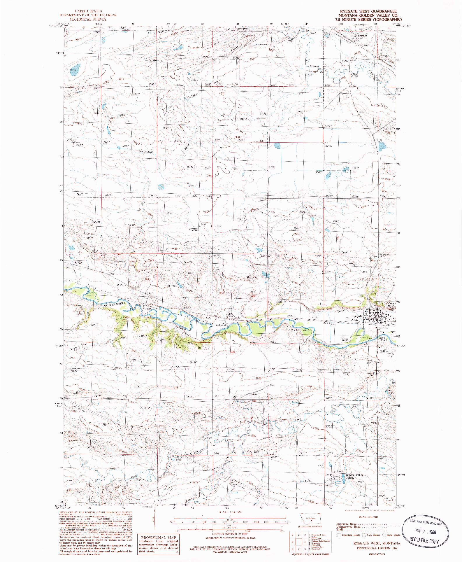 USGS 1:24000-SCALE QUADRANGLE FOR RYEGATE WEST, MT 1986