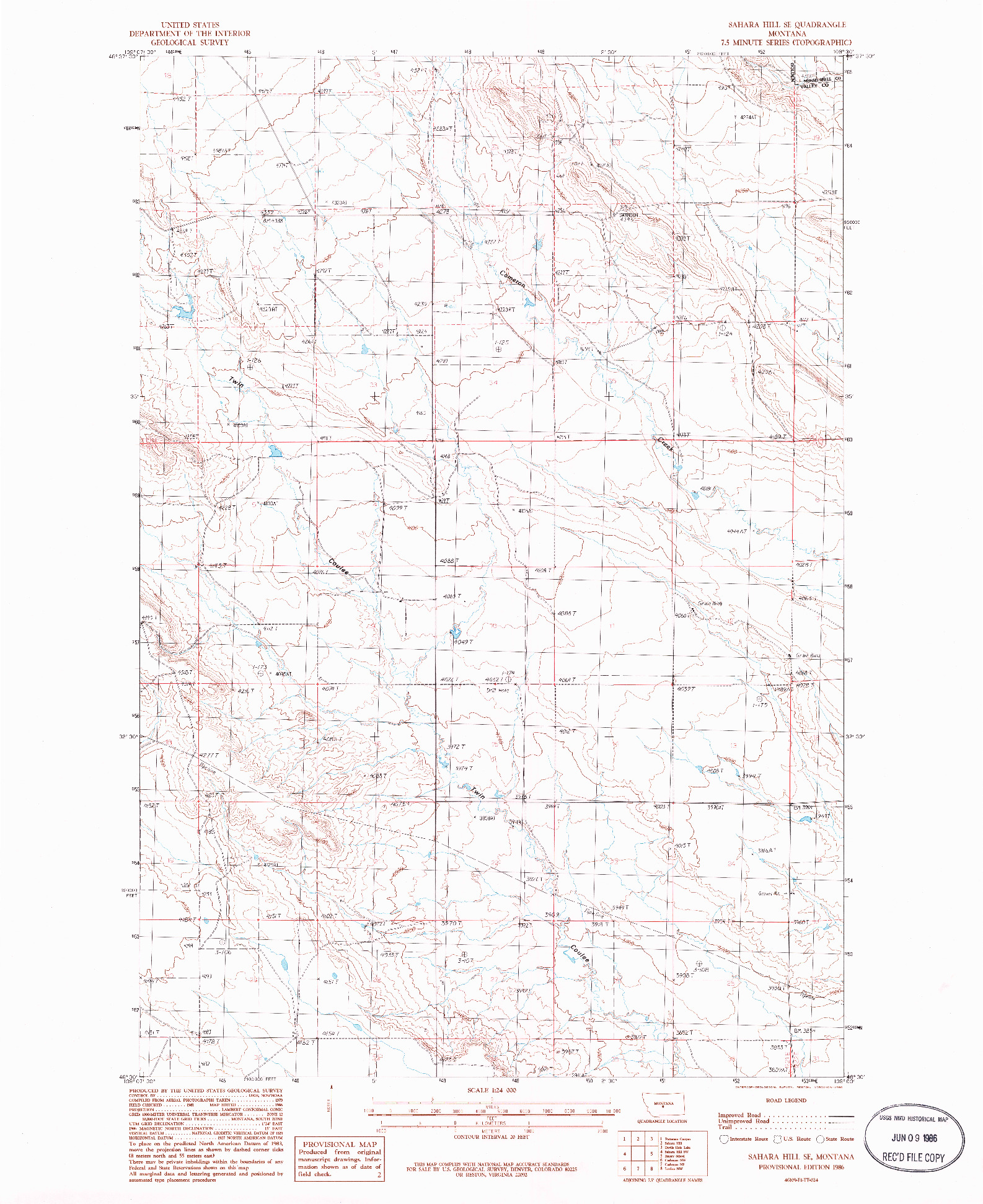 USGS 1:24000-SCALE QUADRANGLE FOR SAHARA HILL SE, MT 1986