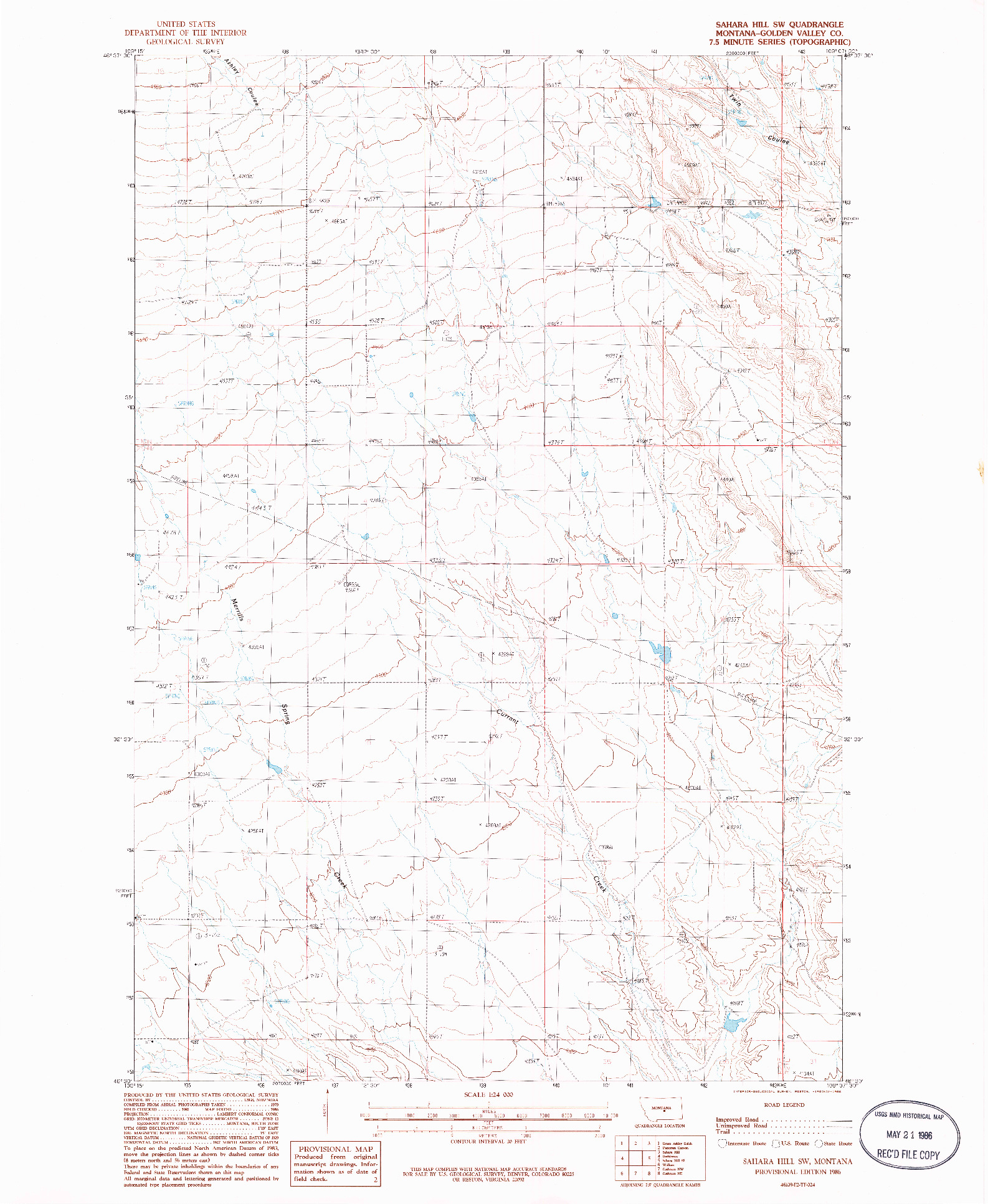 USGS 1:24000-SCALE QUADRANGLE FOR SAHARA HILL SW, MT 1986