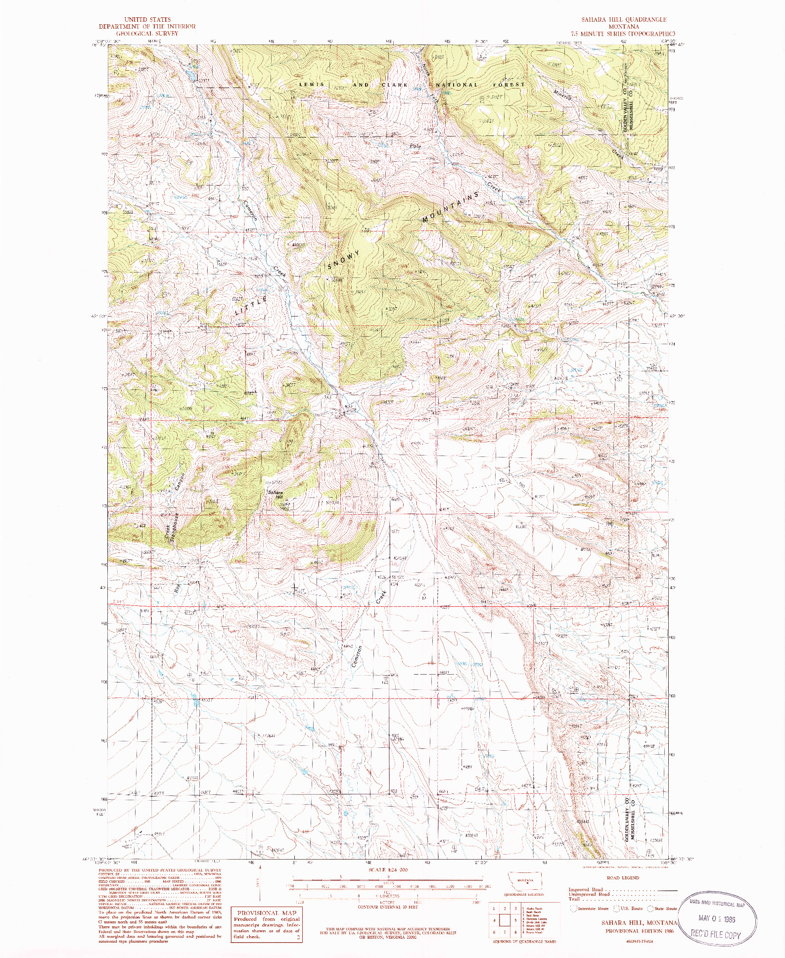 USGS 1:24000-SCALE QUADRANGLE FOR SAHARA HILL, MT 1986