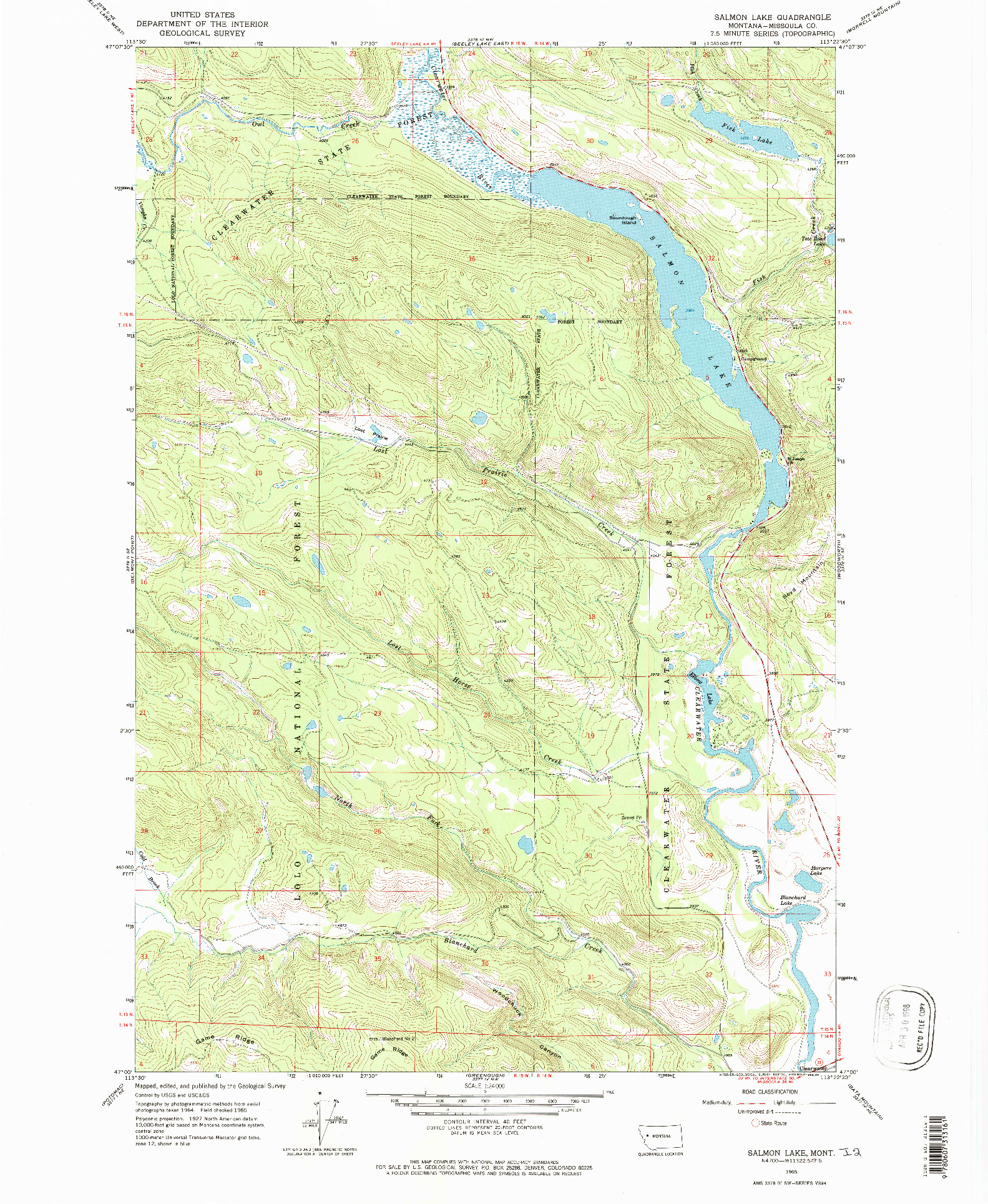 USGS 1:24000-SCALE QUADRANGLE FOR SALMON LAKE, MT 1965