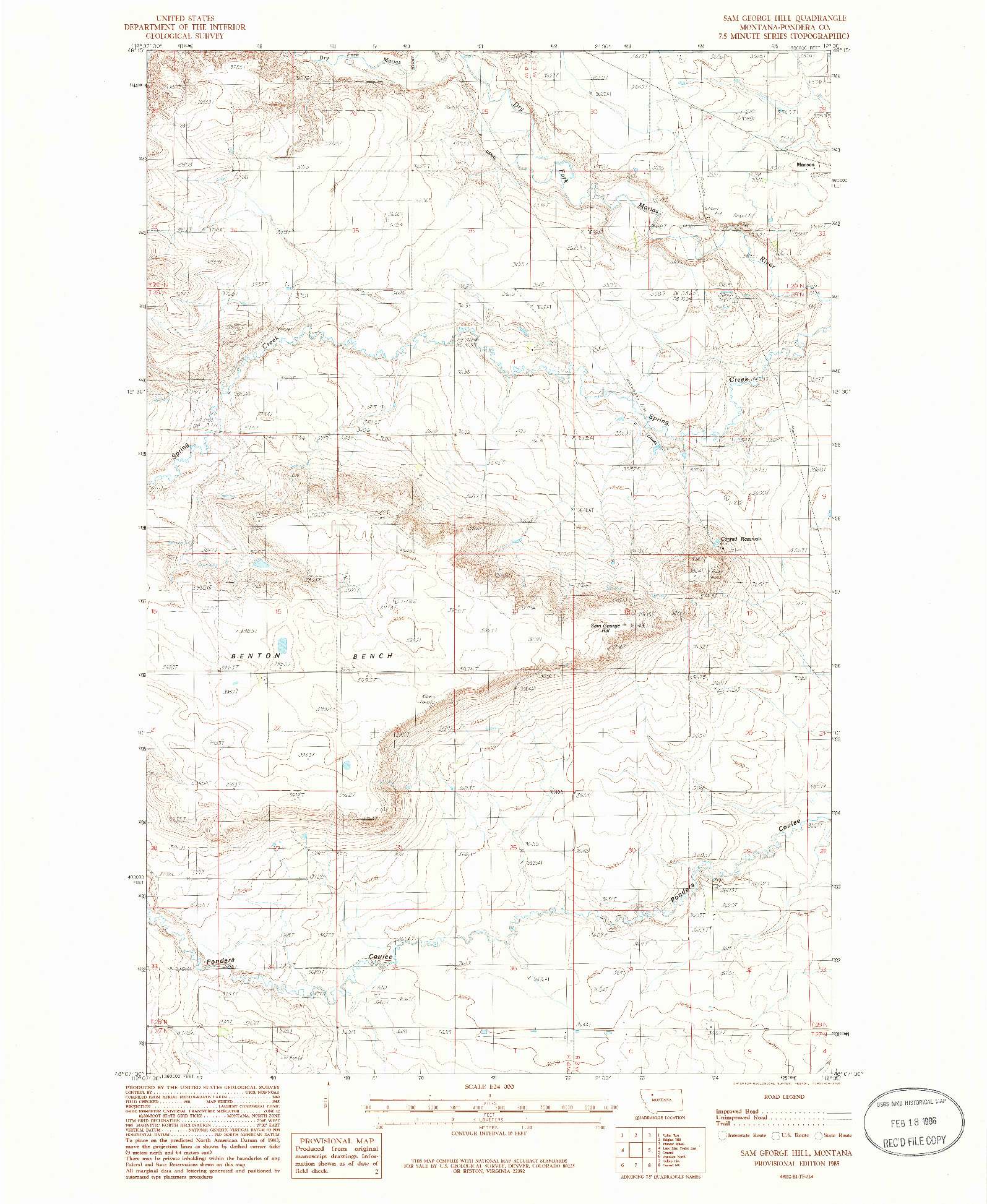 USGS 1:24000-SCALE QUADRANGLE FOR SAM GEORGE HILL, MT 1985