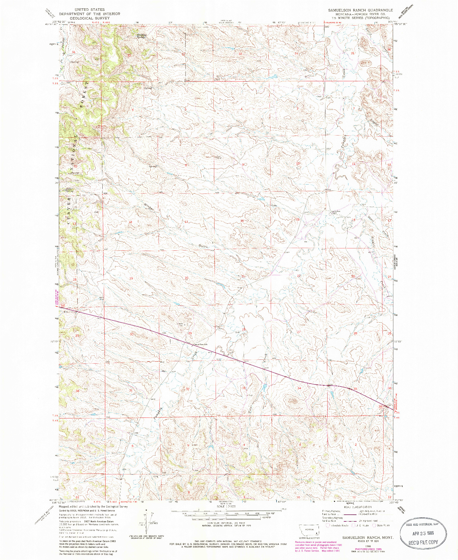 USGS 1:24000-SCALE QUADRANGLE FOR SAMUELSON RANCH, MT 1966