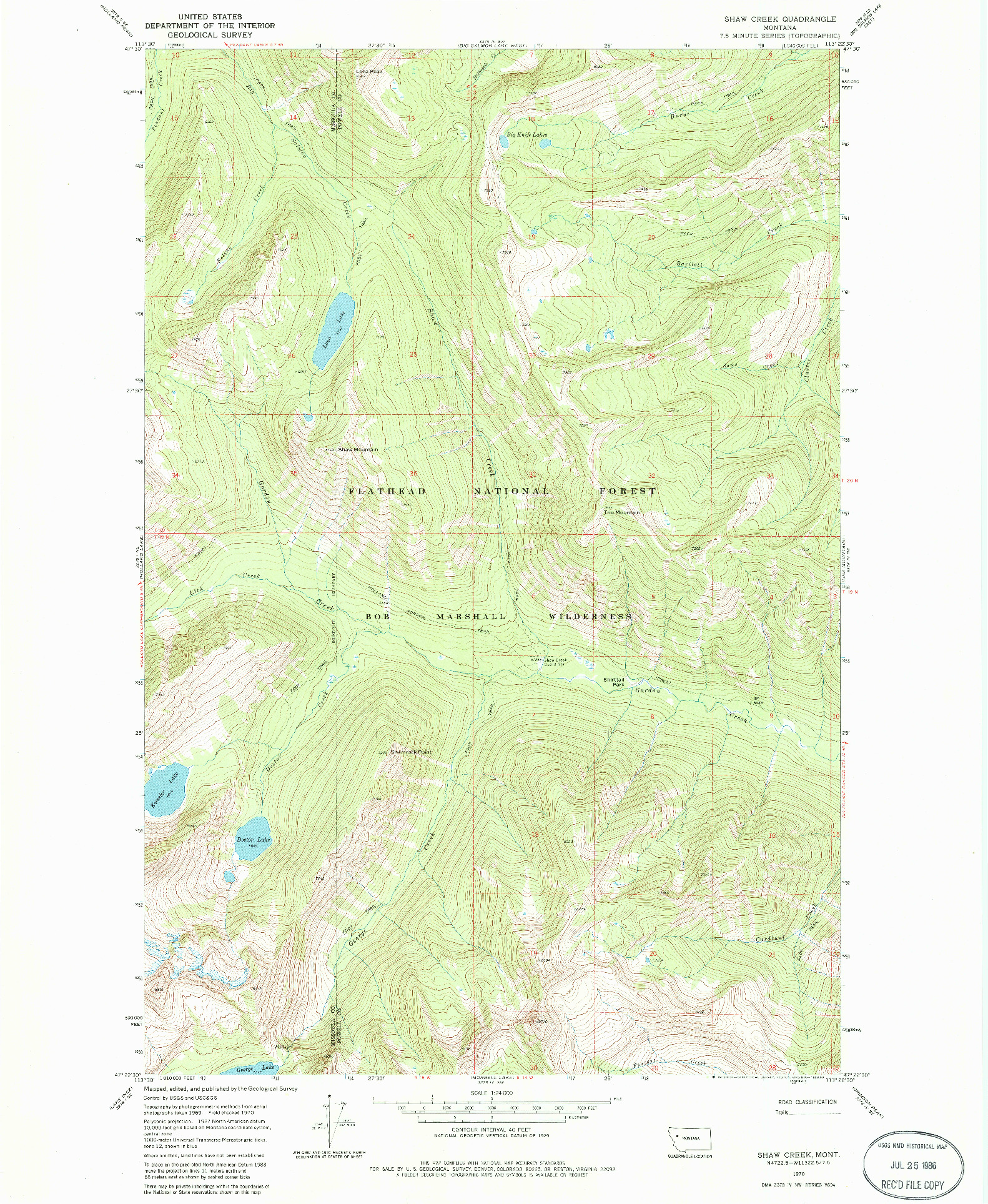 USGS 1:24000-SCALE QUADRANGLE FOR SHAW CREEK, MT 1970