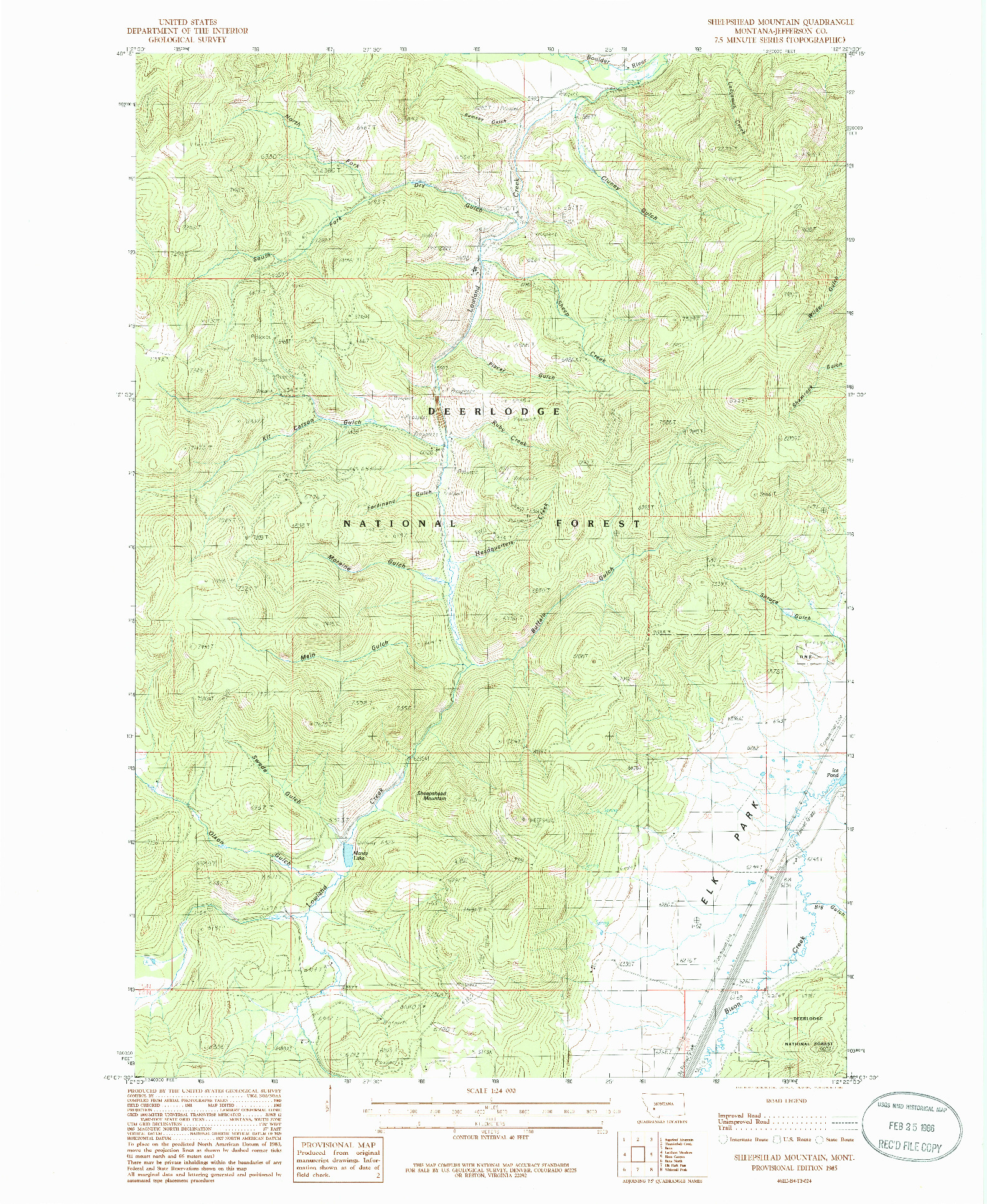 USGS 1:24000-SCALE QUADRANGLE FOR SHEEPSHEAD MOUNTAIN, MT 1985