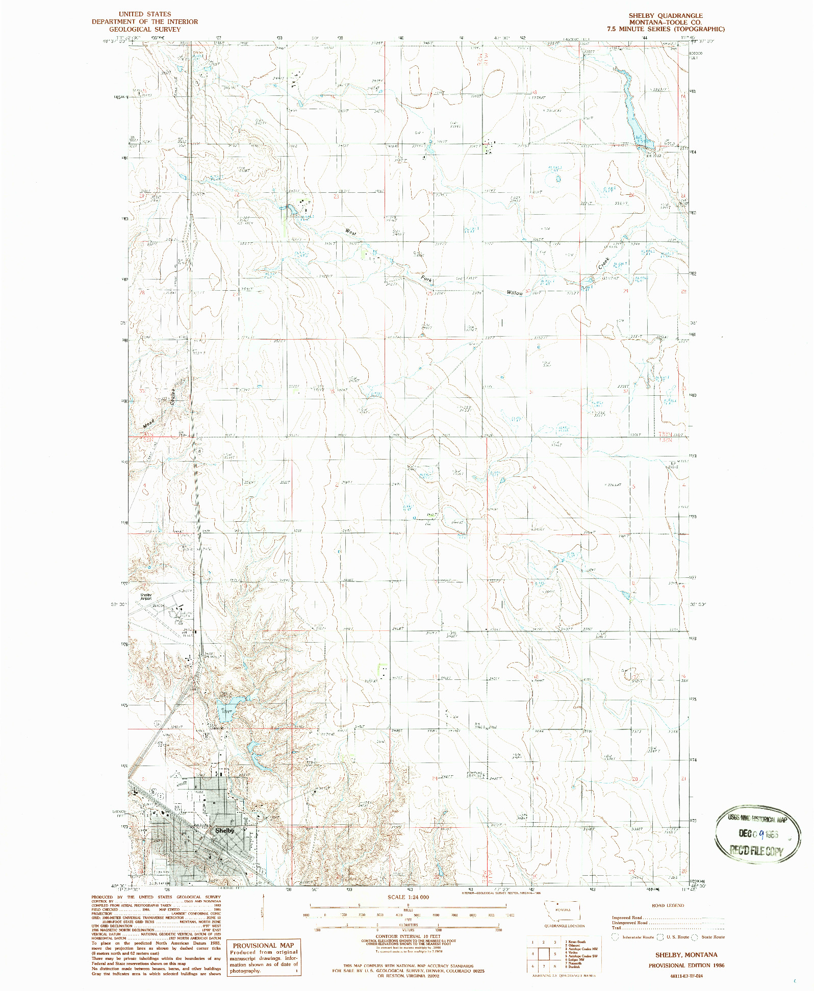 USGS 1:24000-SCALE QUADRANGLE FOR SHELBY, MT 1986