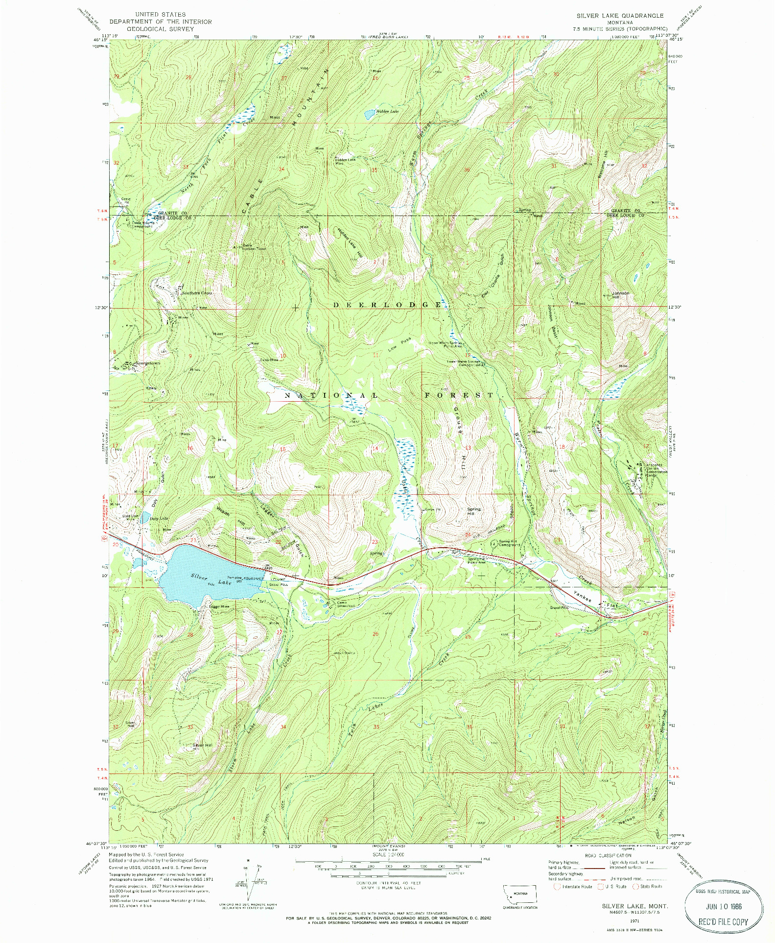 USGS 1:24000-SCALE QUADRANGLE FOR SILVER LAKE, MT 1971