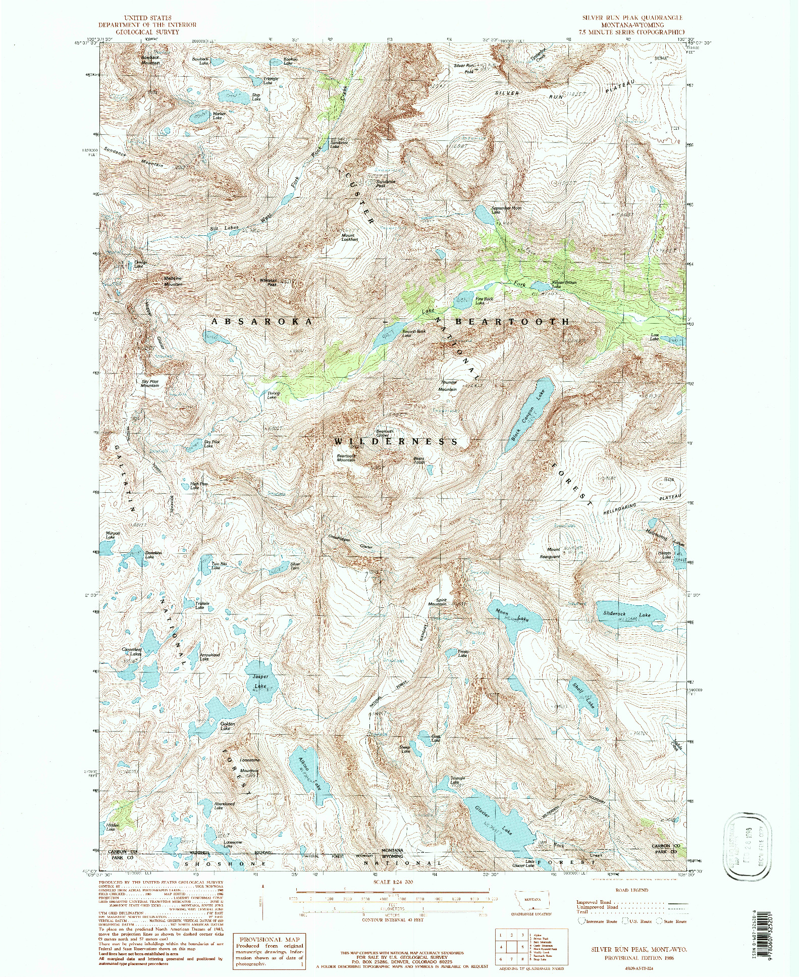 USGS 1:24000-SCALE QUADRANGLE FOR SILVER RUN PEAK, MT 1986