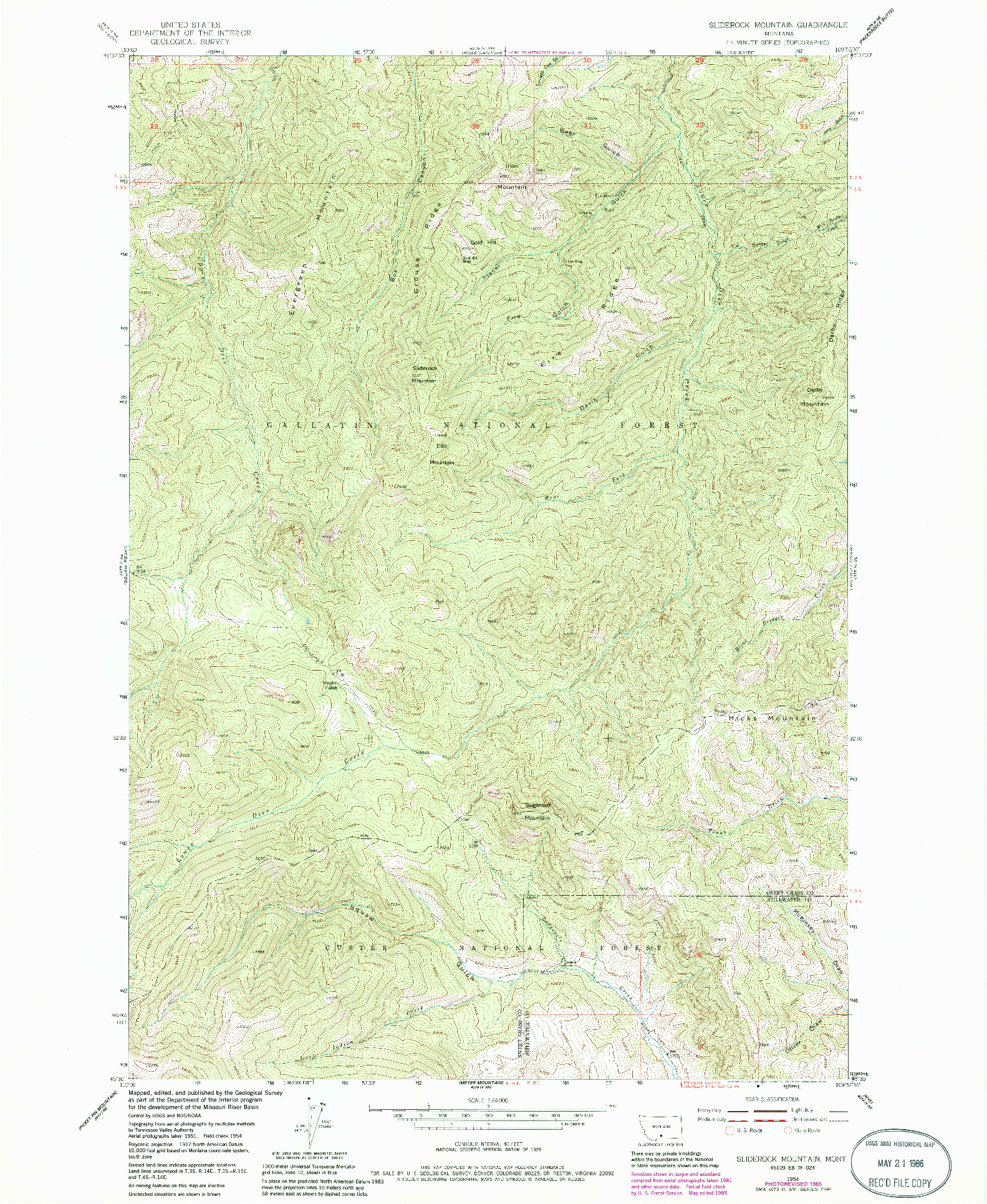 USGS 1:24000-SCALE QUADRANGLE FOR SLIDEROCK MOUNTAIN, MT 1954