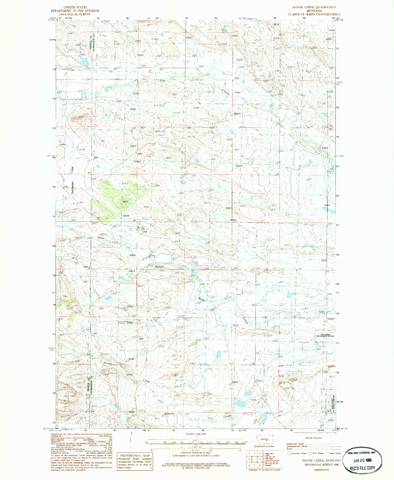 USGS 1:24000-SCALE QUADRANGLE FOR SNOOSE CREEK, MT 1986