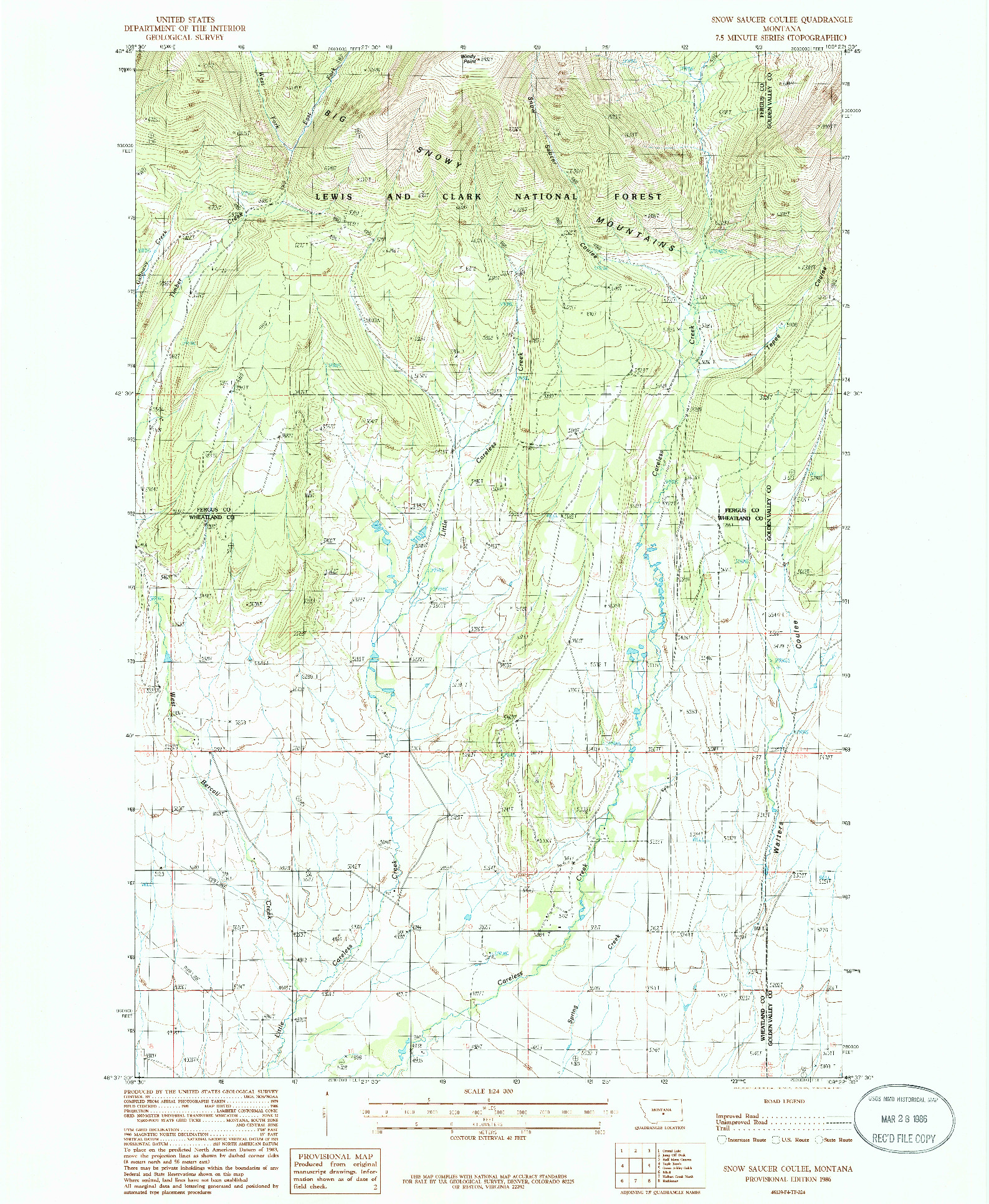 USGS 1:24000-SCALE QUADRANGLE FOR SNOW SAUCER COULEE, MT 1986