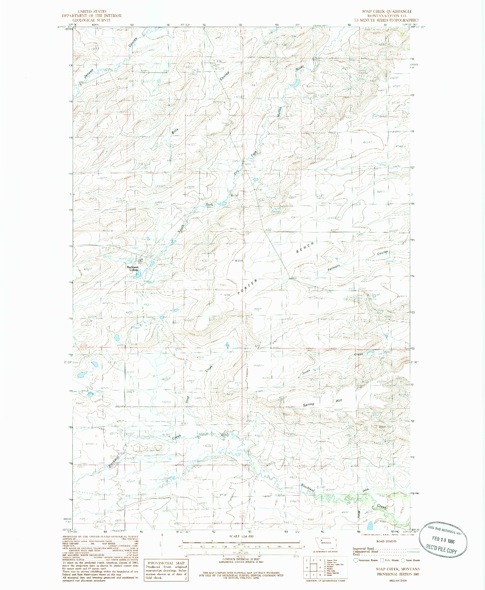 USGS 1:24000-SCALE QUADRANGLE FOR SOAP CREEK, MT 1985