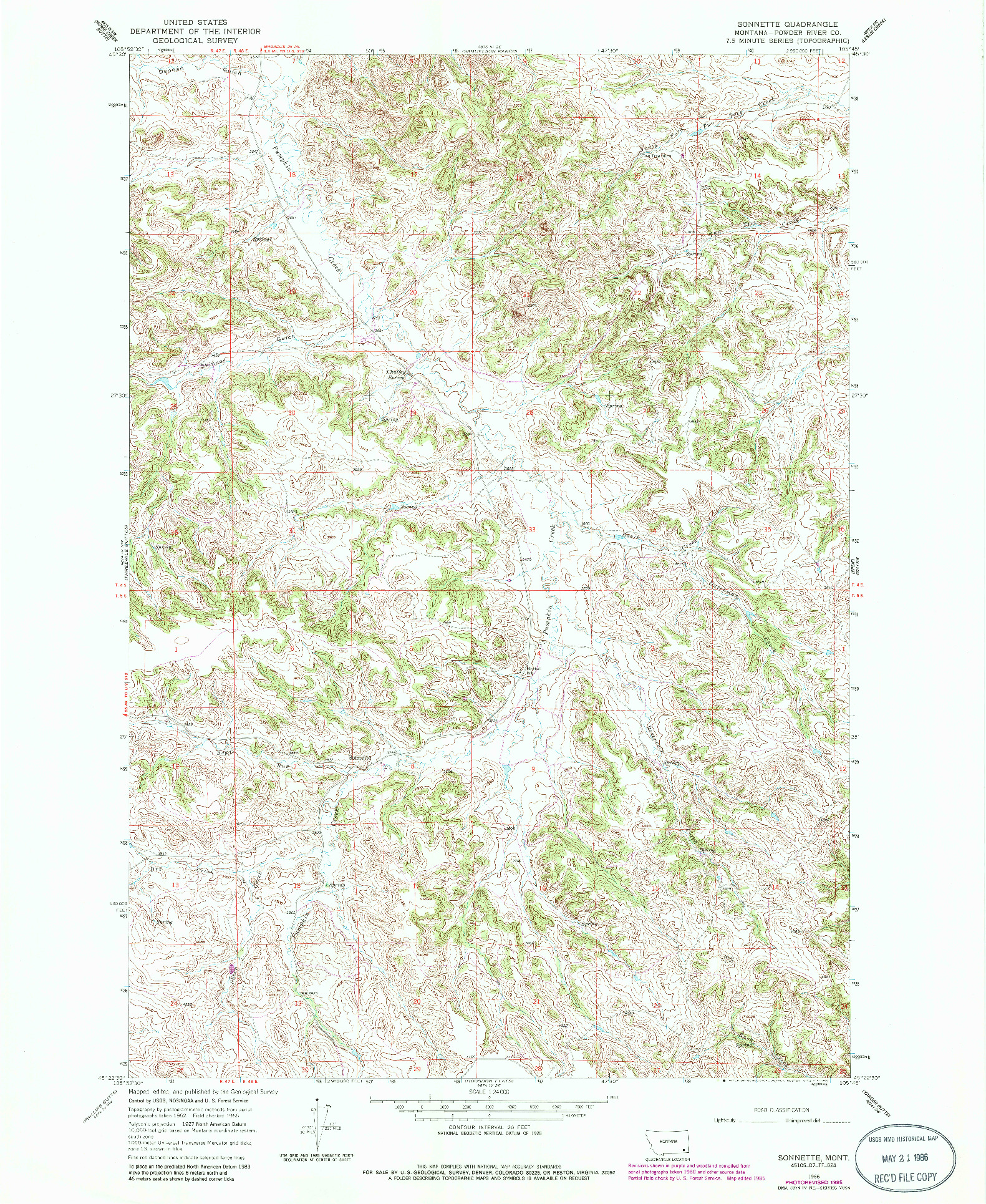 USGS 1:24000-SCALE QUADRANGLE FOR SONNETTE, MT 1966