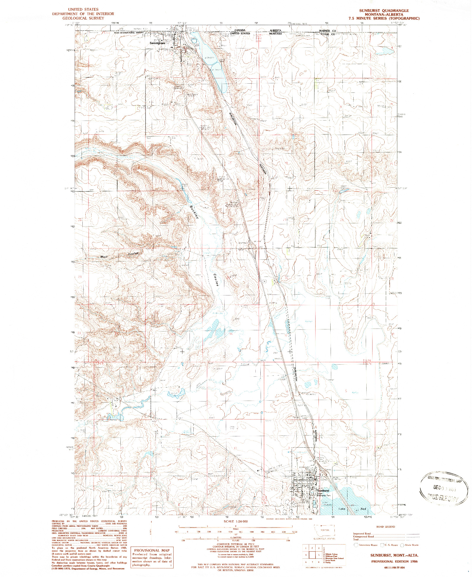 USGS 1:24000-SCALE QUADRANGLE FOR SUNBURST, MT 1986