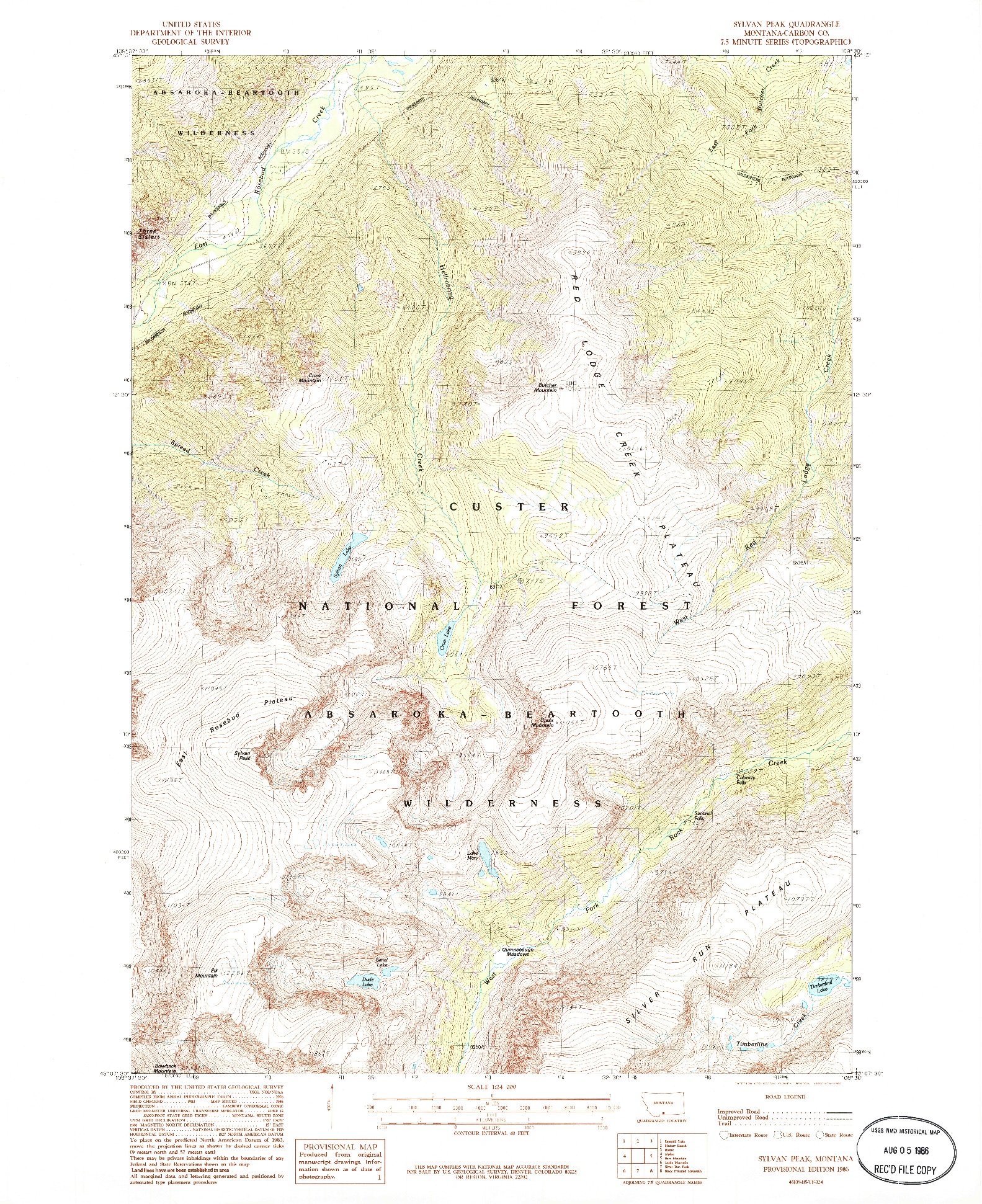 USGS 1:24000-SCALE QUADRANGLE FOR SYLVAN PEAK, MT 1986