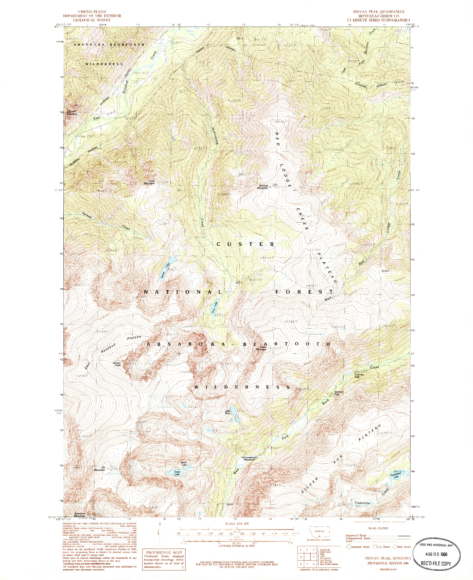USGS 1:24000-SCALE QUADRANGLE FOR SYLVAN PEAK, MT 1986