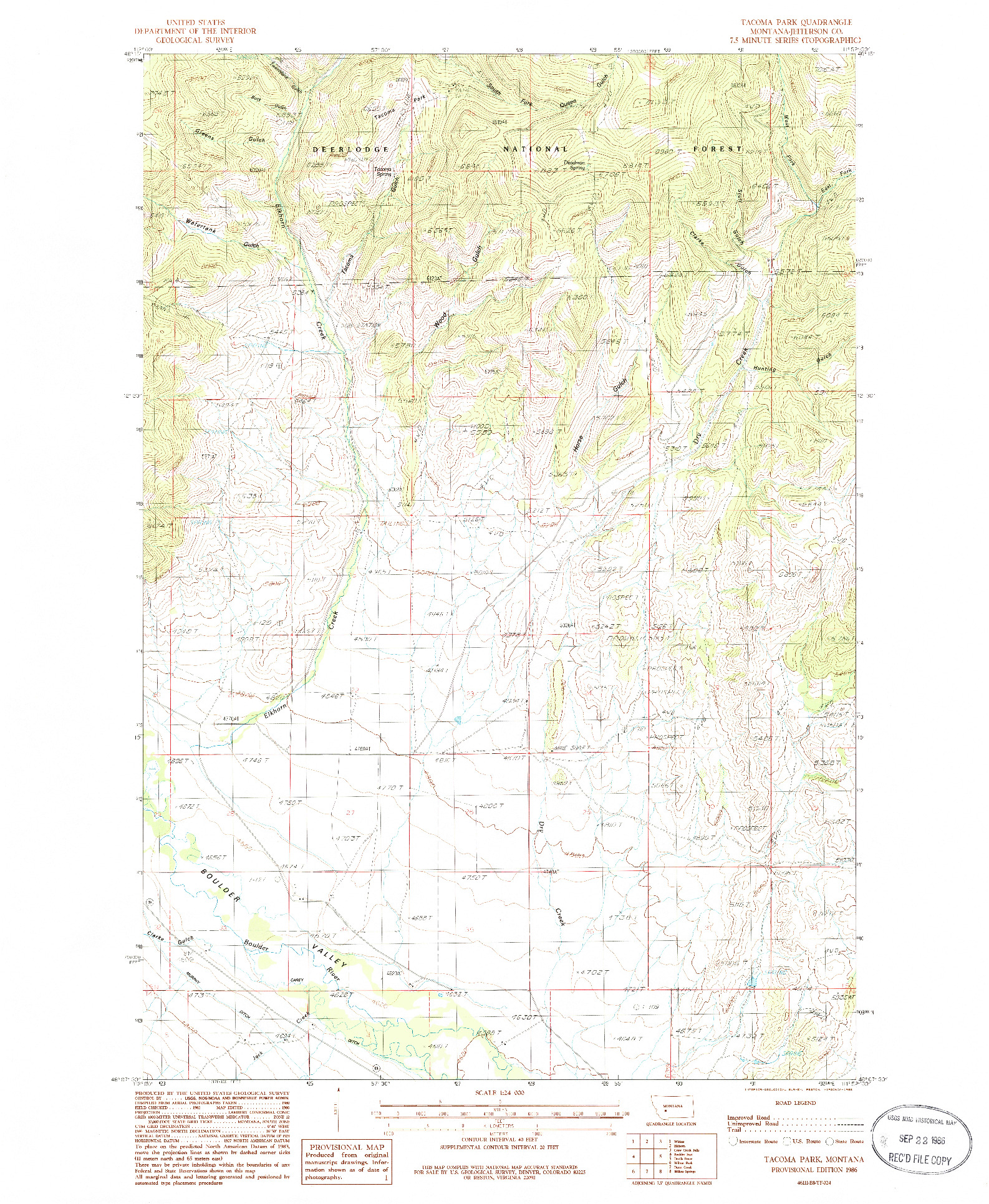 USGS 1:24000-SCALE QUADRANGLE FOR TACOMA PARK, MT 1986