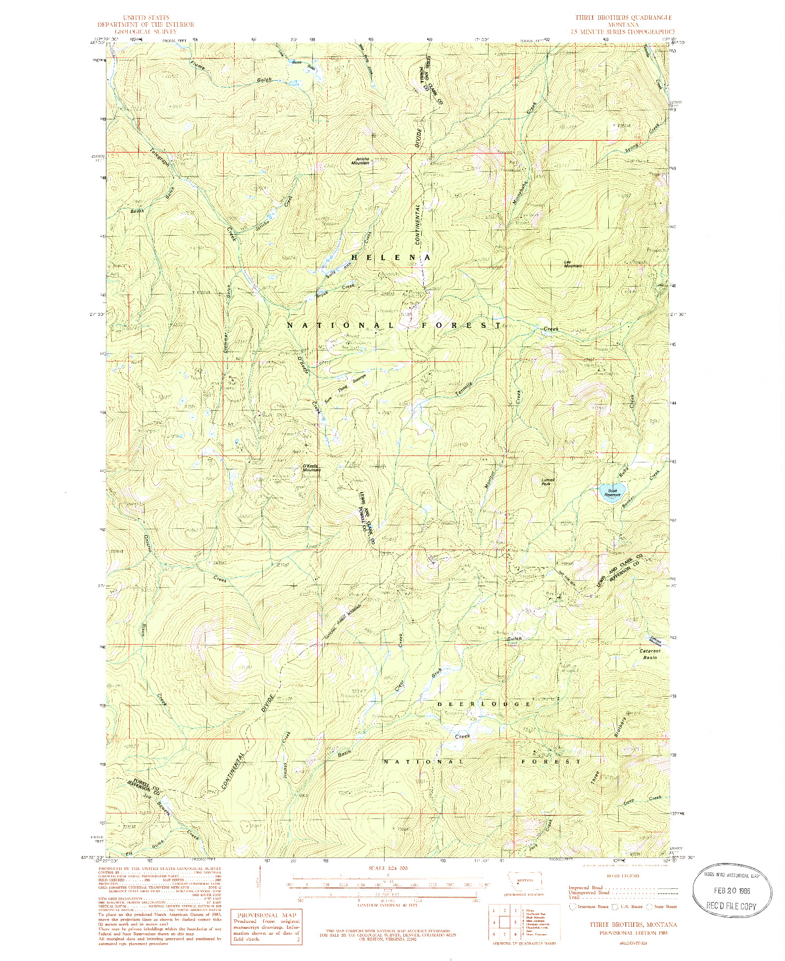 USGS 1:24000-SCALE QUADRANGLE FOR THREE BROTHERS, MT 1985