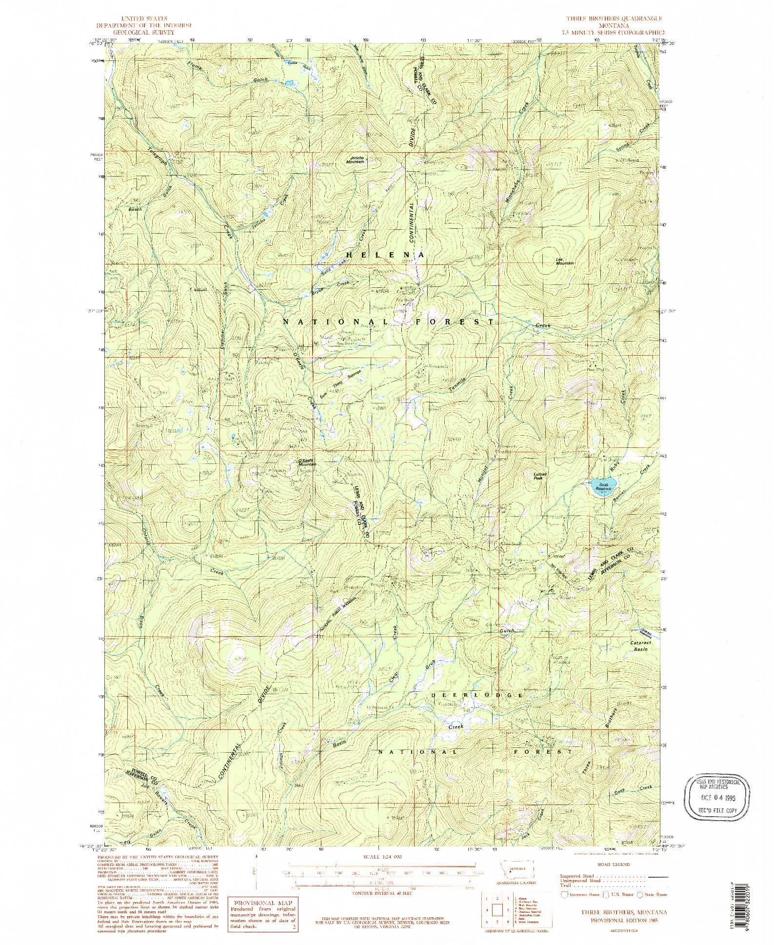 USGS 1:24000-SCALE QUADRANGLE FOR THREE BROTHERS, MT 1985