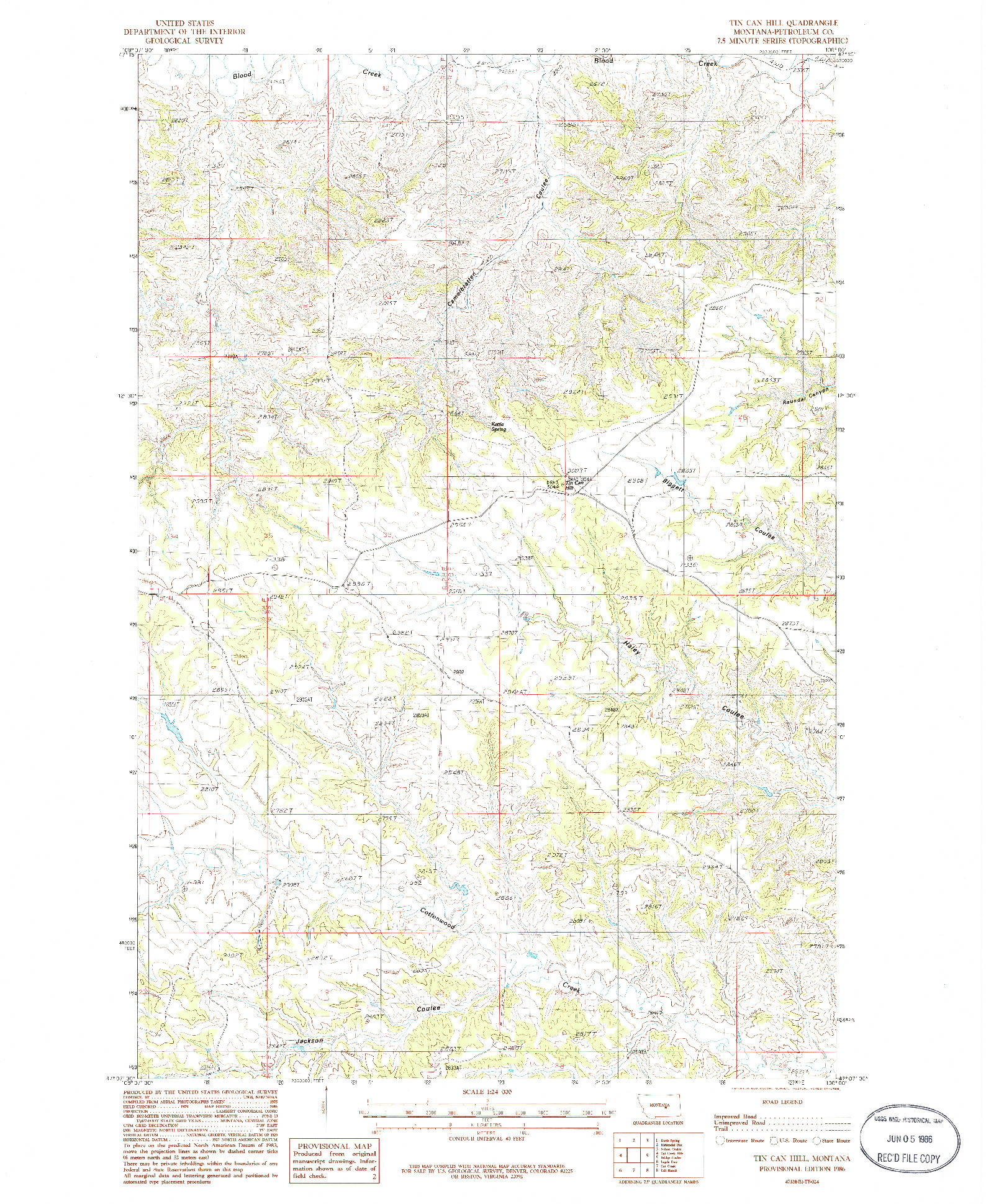 USGS 1:24000-SCALE QUADRANGLE FOR TIN CAN HILL, MT 1986