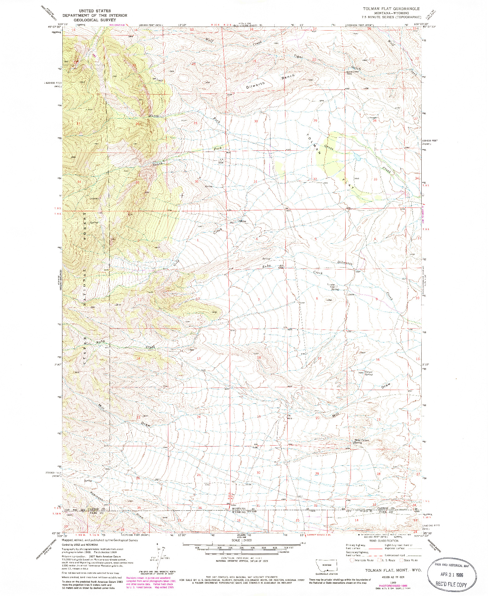 USGS 1:24000-SCALE QUADRANGLE FOR TOLMAN FLAT, MT 1969