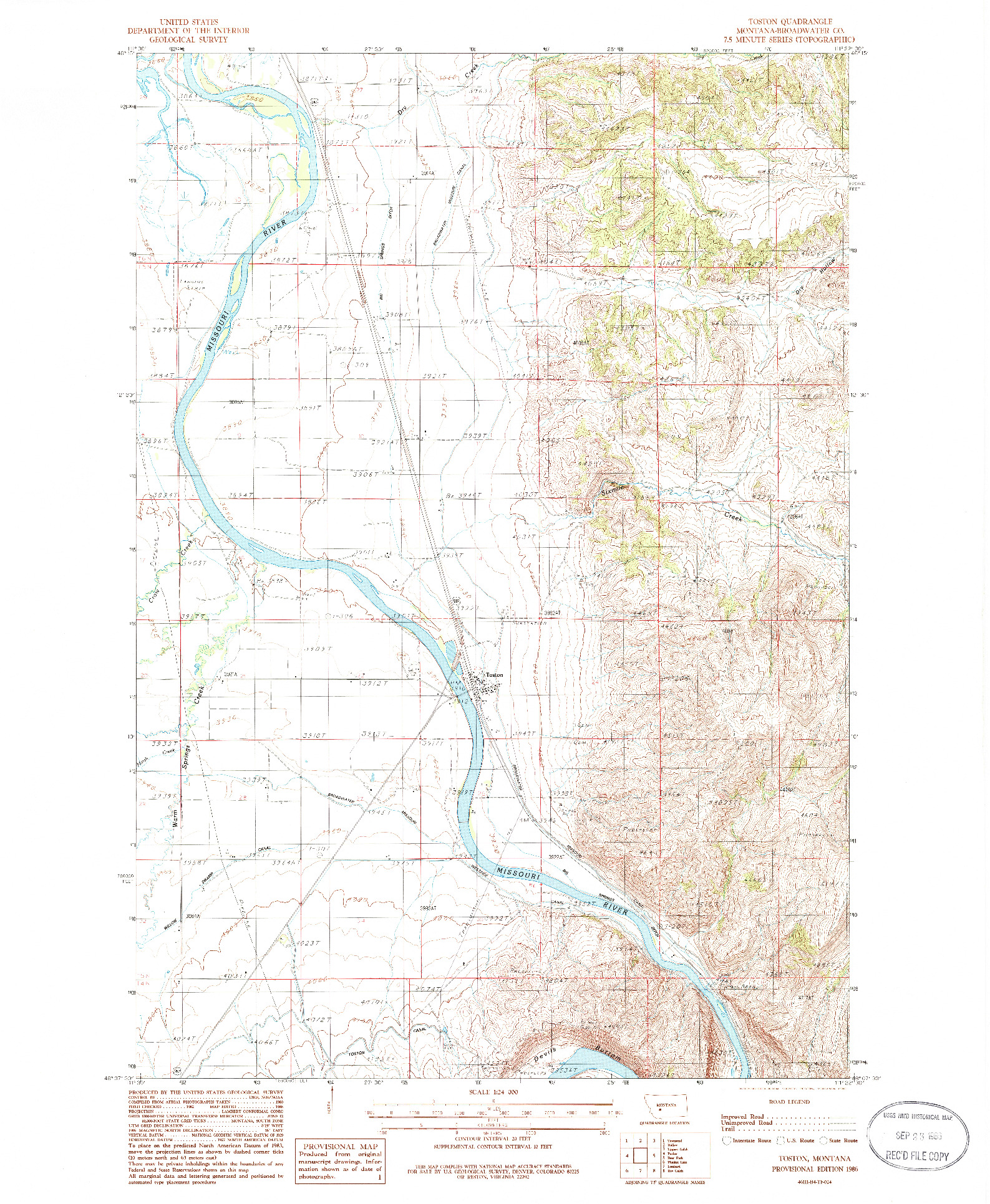 USGS 1:24000-SCALE QUADRANGLE FOR TOSTON, MT 1986