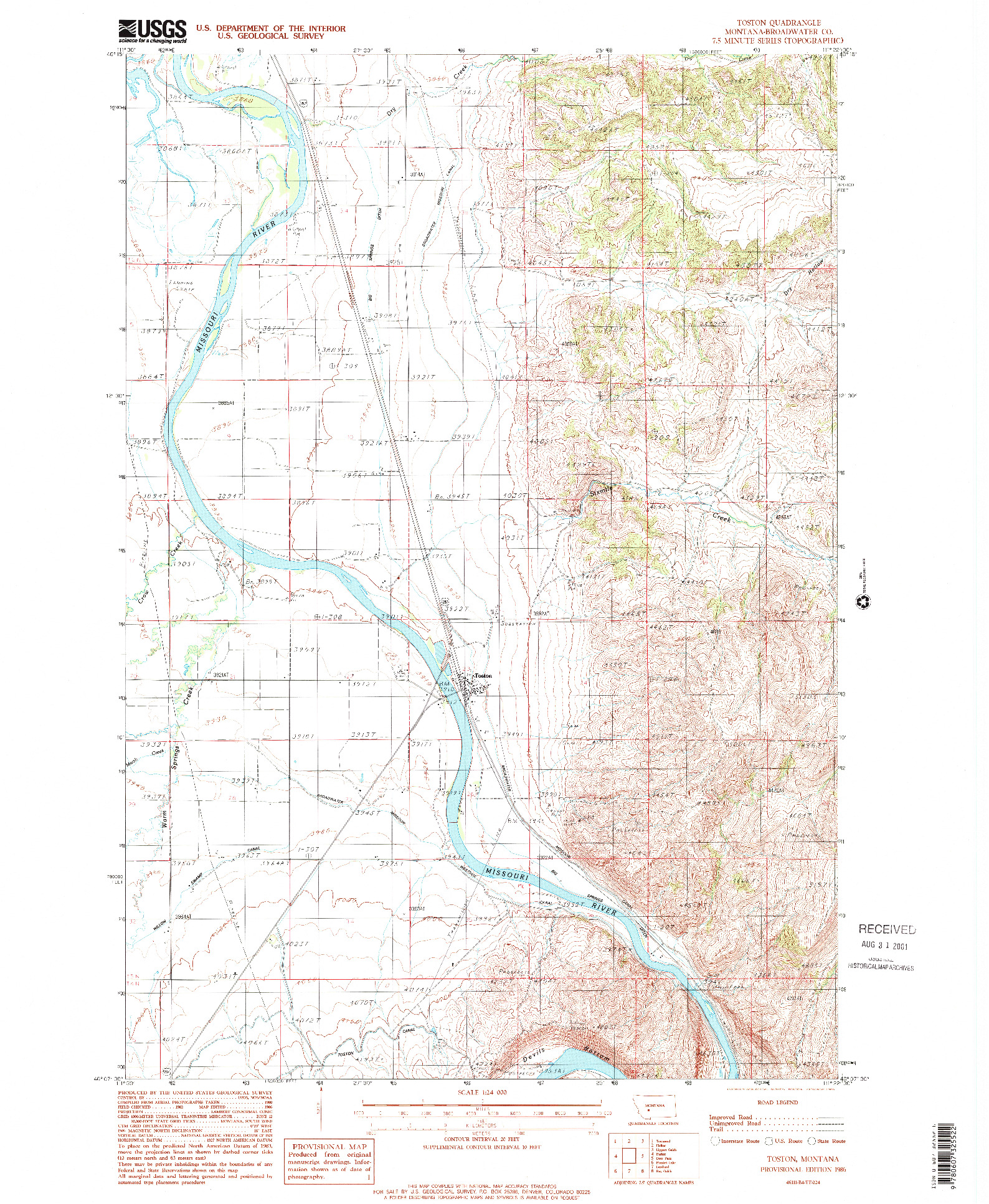 USGS 1:24000-SCALE QUADRANGLE FOR TOSTON, MT 1986