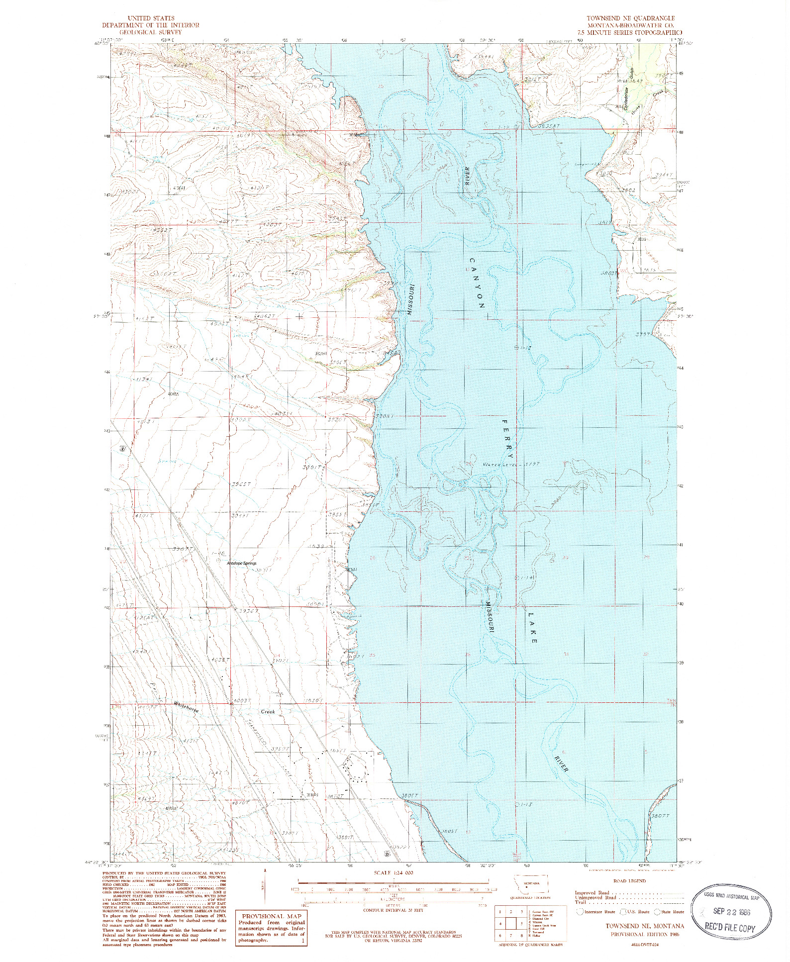 USGS 1:24000-SCALE QUADRANGLE FOR TOWNSEND NE, MT 1986