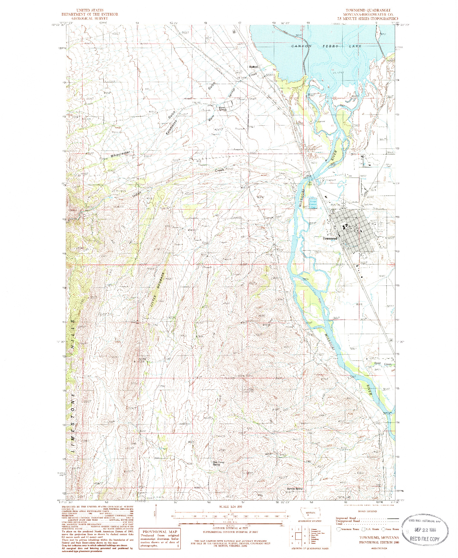 USGS 1:24000-SCALE QUADRANGLE FOR TOWNSEND, MT 1986