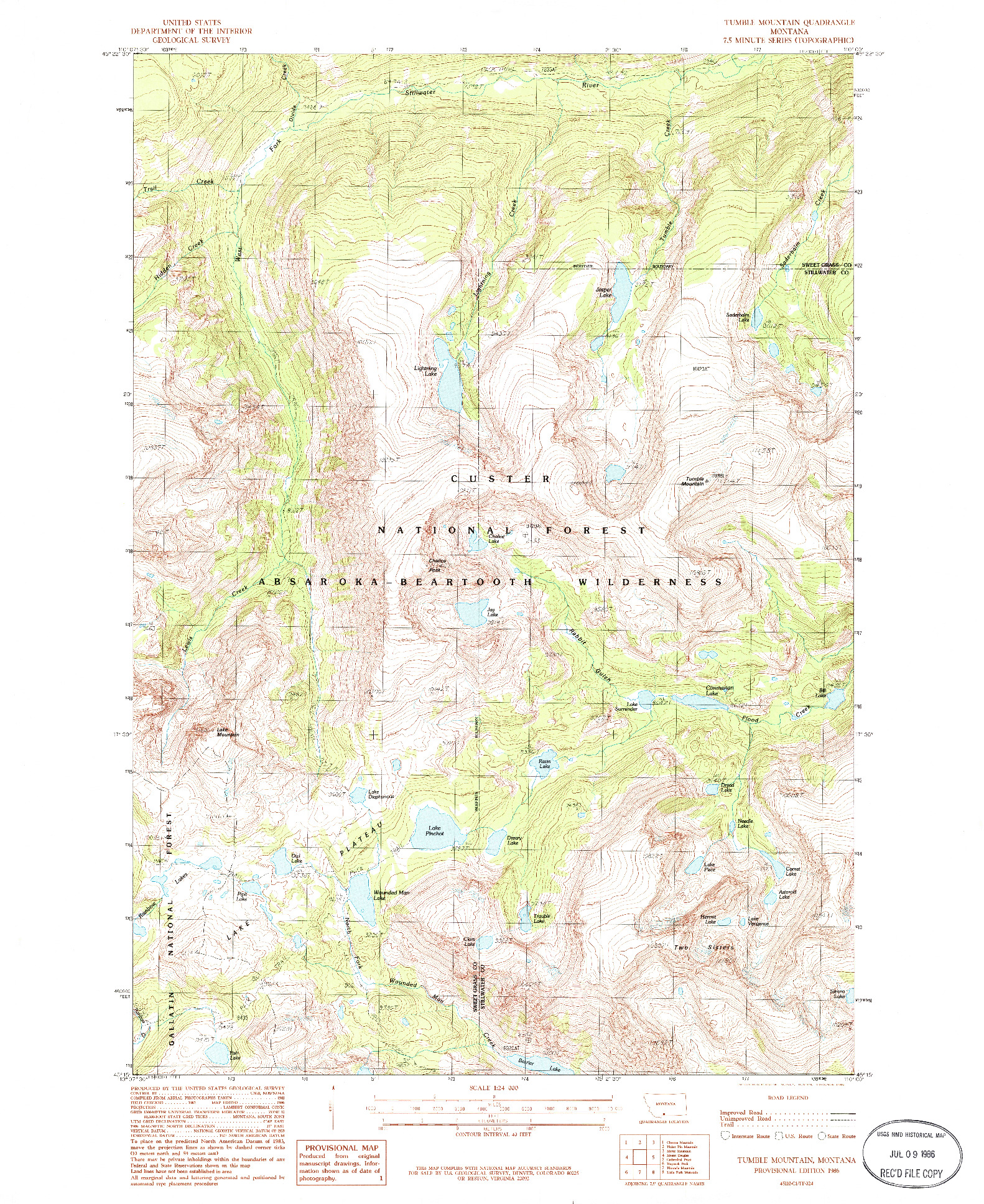 USGS 1:24000-SCALE QUADRANGLE FOR TUMBLE MOUNTAIN, MT 1986