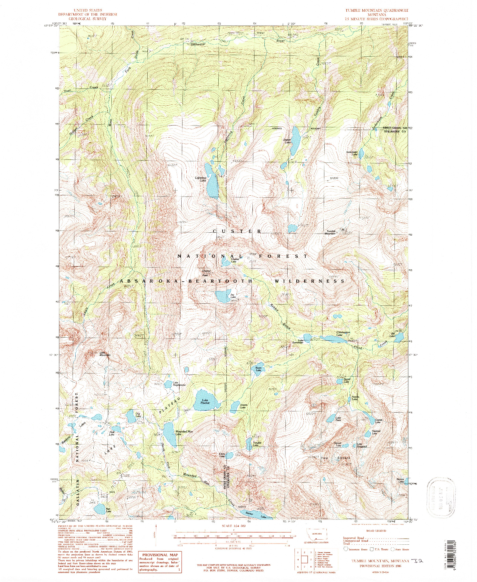 USGS 1:24000-SCALE QUADRANGLE FOR TUMBLE MOUNTAIN, MT 1986
